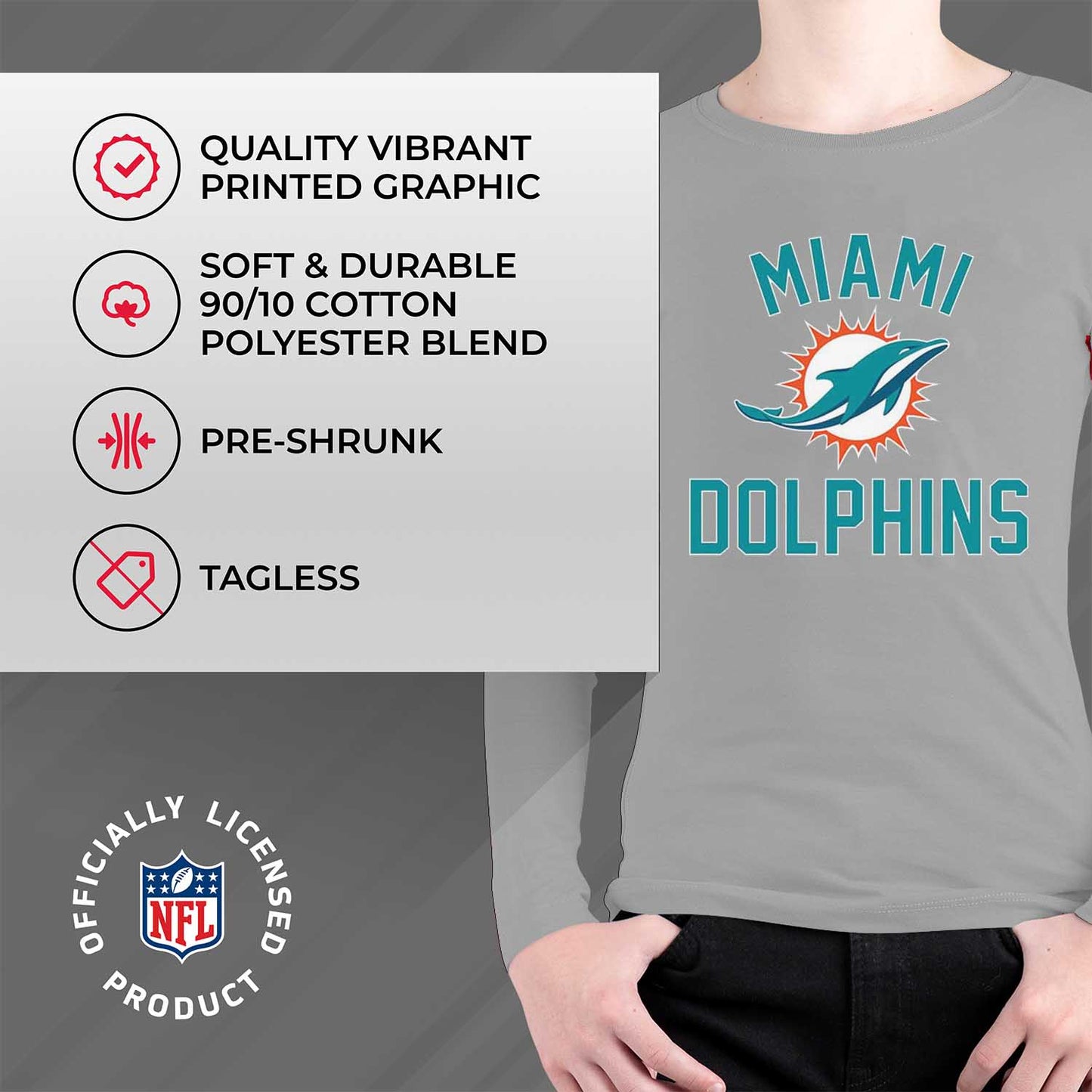 Miami Dolphins NFL Gameday Youth Football Long Sleeve Shirt - Gray