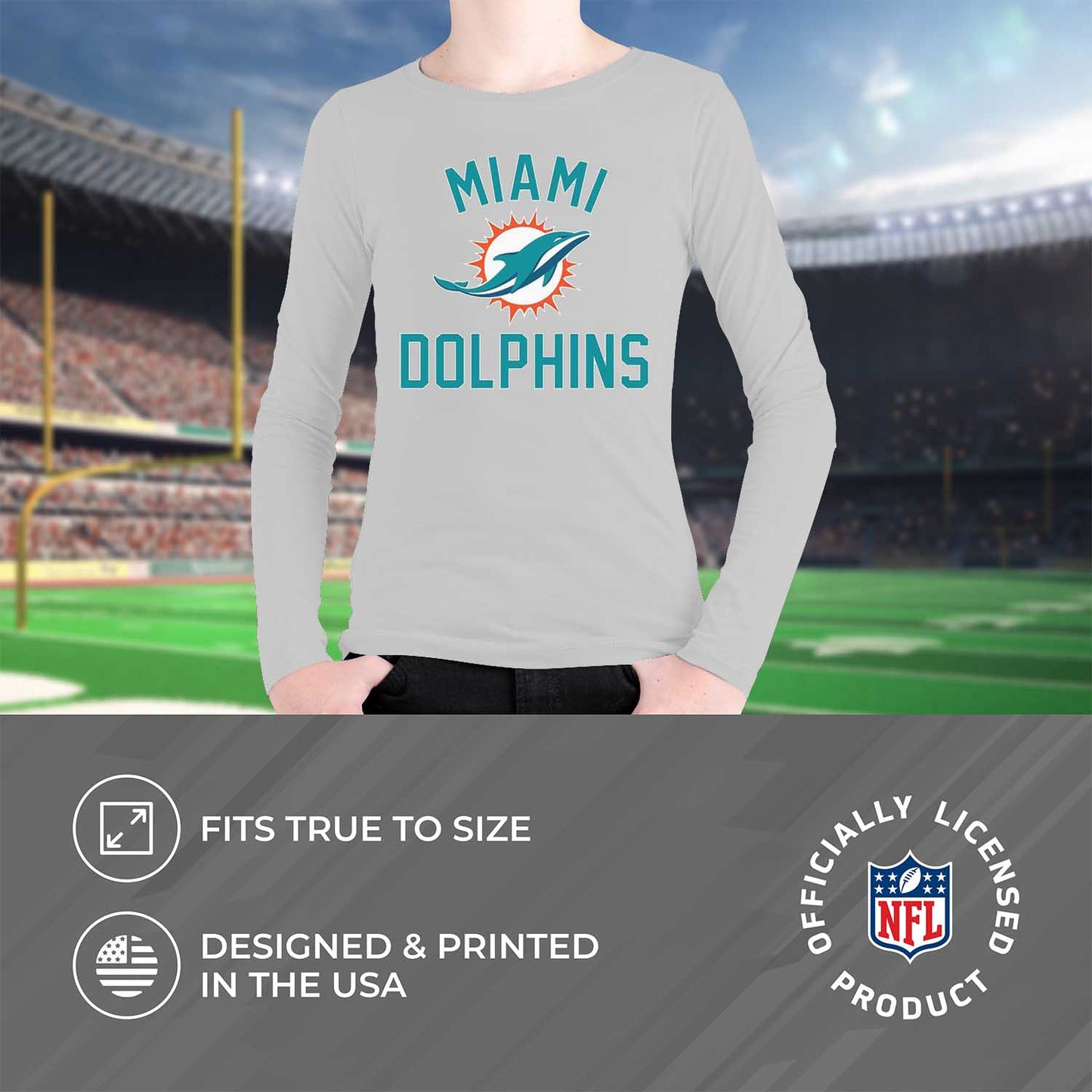 Miami Dolphins NFL Gameday Youth Football Long Sleeve Shirt - Gray