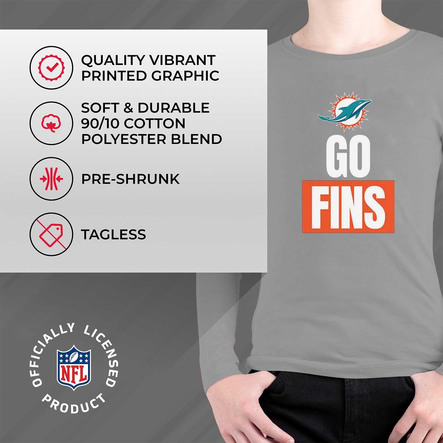 Miami Dolphins NFL Youth Team Slogan Long Sleeve Shirt - Gray