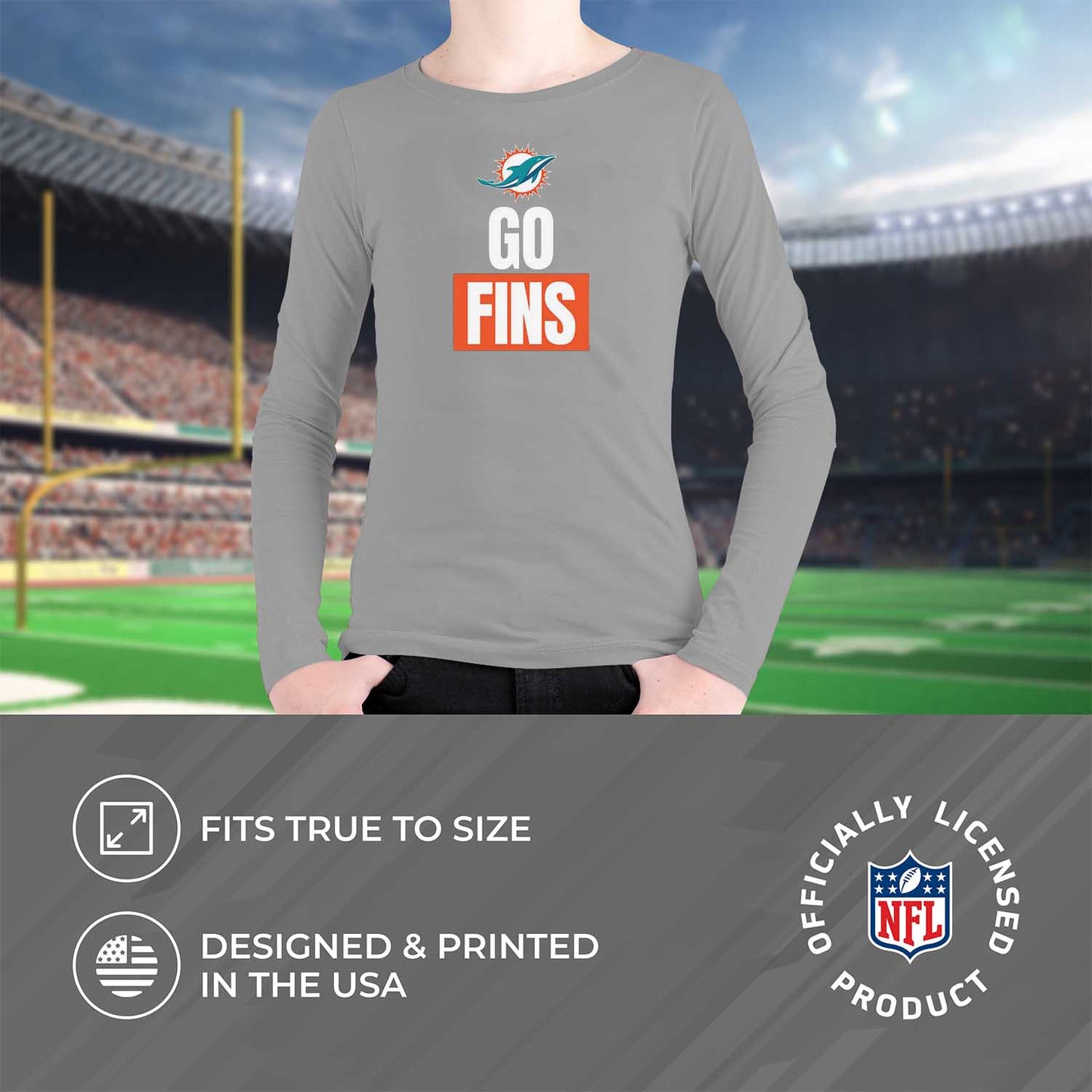 Miami Dolphins NFL Youth Team Slogan Long Sleeve Shirt - Gray
