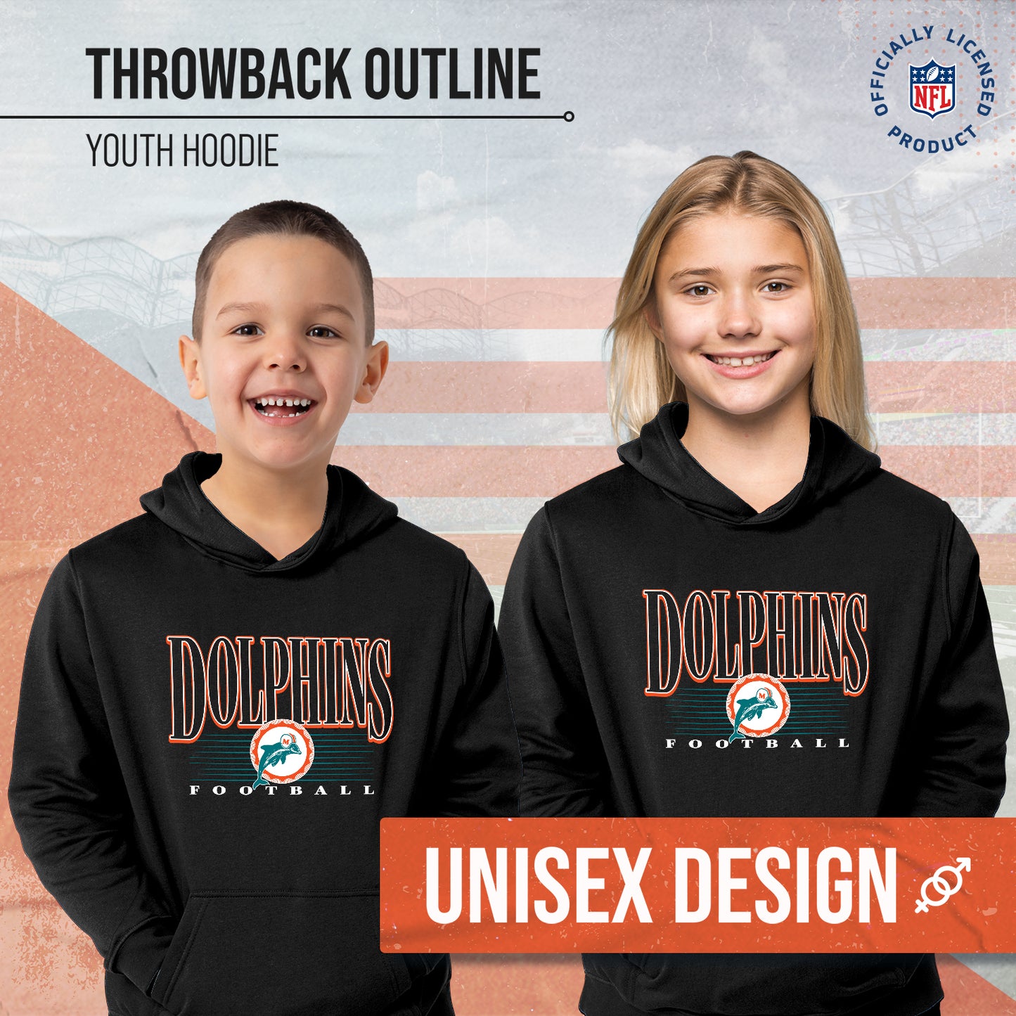 Miami Dolphins NFL Youth Overtime Blueprint Football Fleece Hooded Sweatshirt - Black