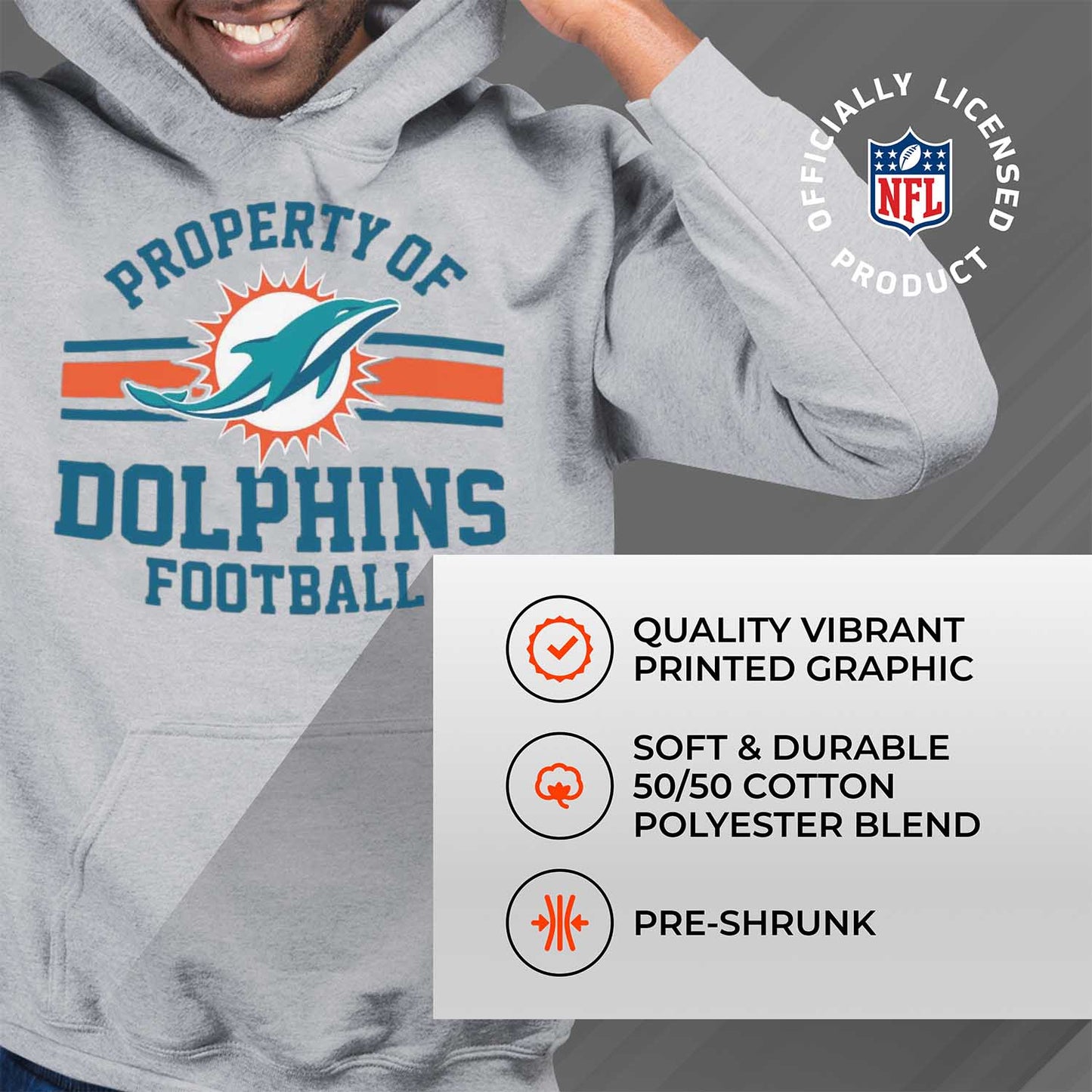 Miami Dolphins NFL Adult Property Of Hooded Sweatshirt - Sport Gray