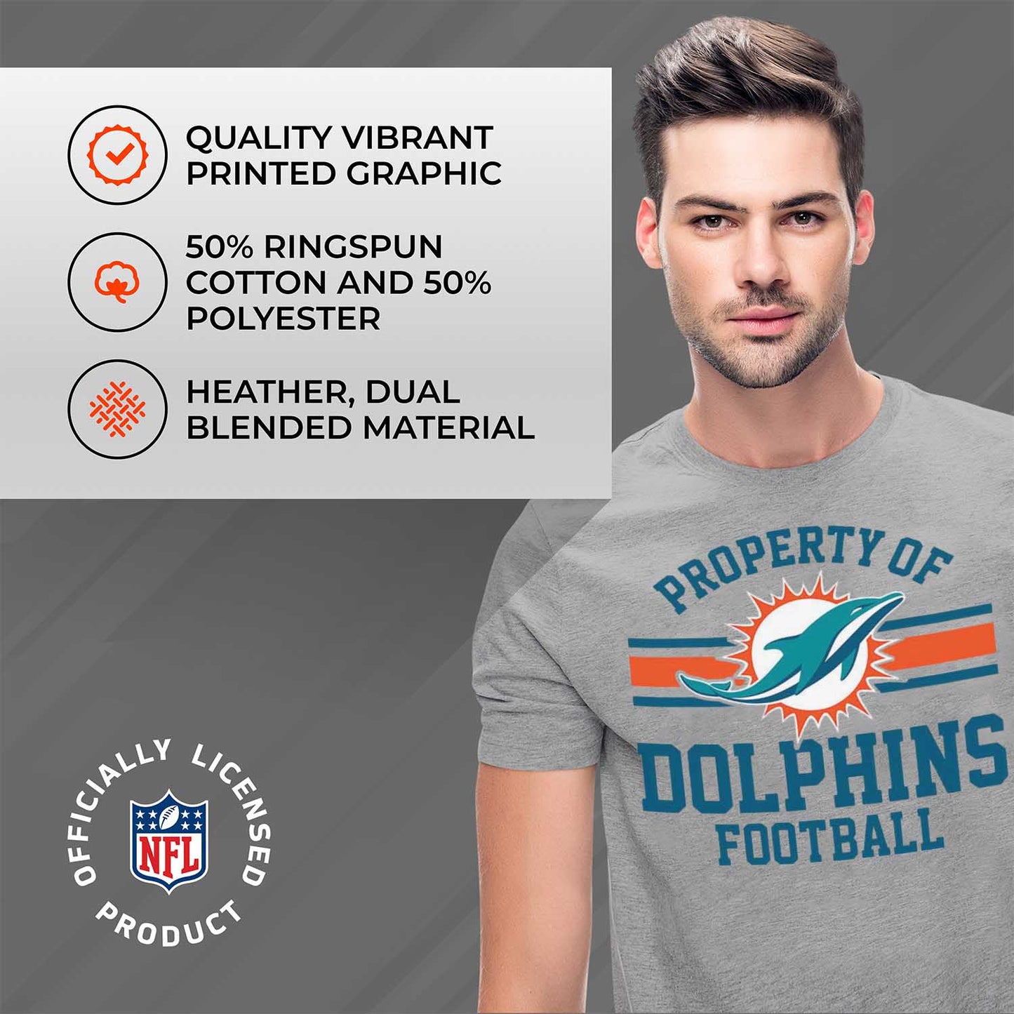 Miami Dolphins NFL Adult Property Of T-Shirt - Sport Gray