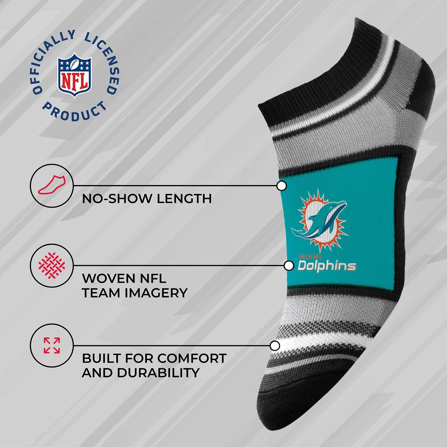 Miami Dolphins Adult Marquis Addition No Show Socks - Teal