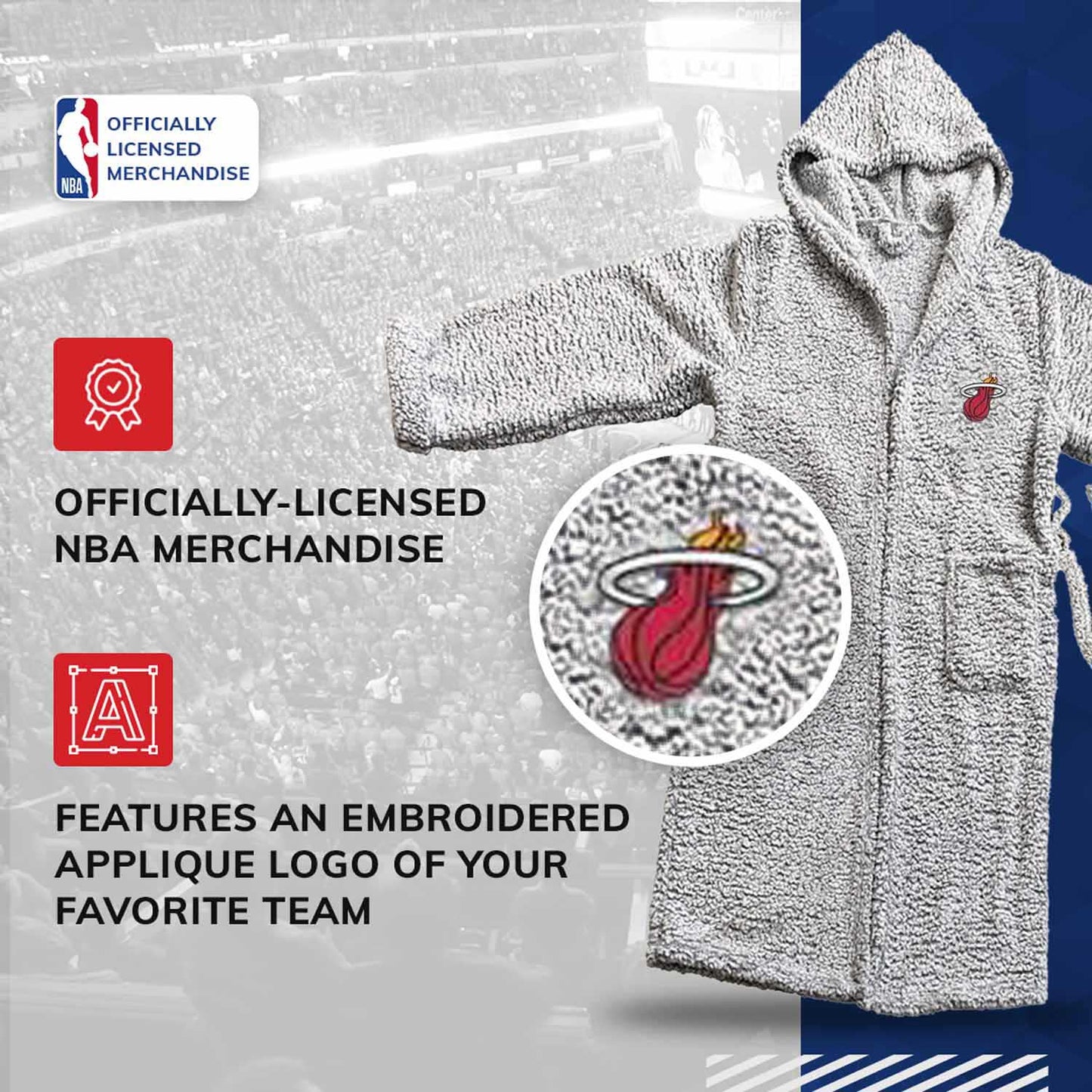 Miami Heat NBA Adult Plush Hooded Robe with Pockets - Gray