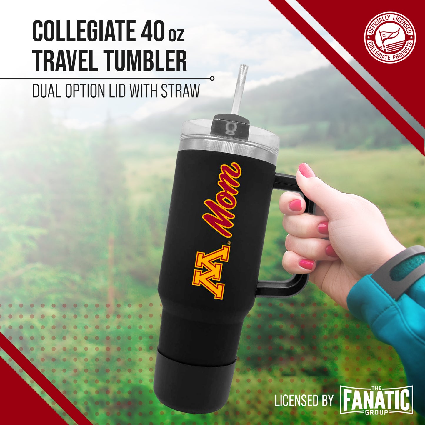 Minnesota Golden Gophers Collegiate 40oz Stainless Steel Travel Tumbler with Handle for Mom - Black