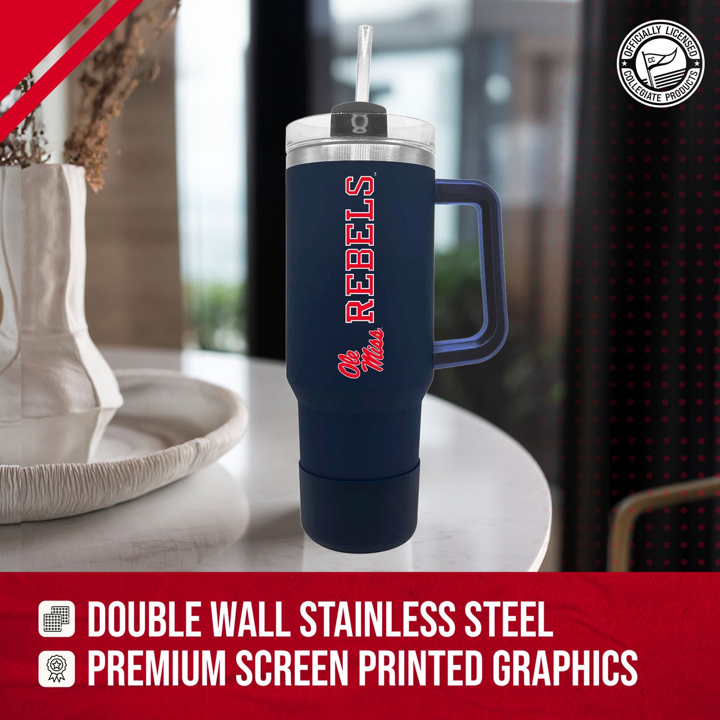 Ole Miss Rebels College & University 40 oz Travel Tumbler With Handle - Navy