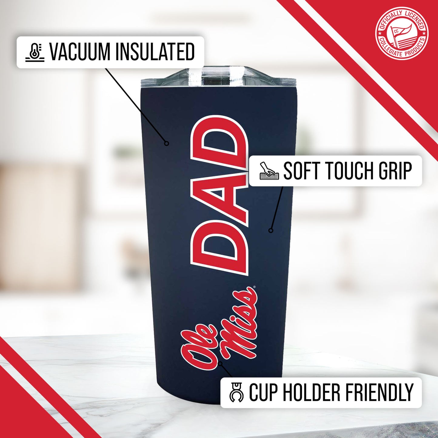 Ole Miss Rebels NCAA Stainless Steel Travel Tumbler for Dad - Navy