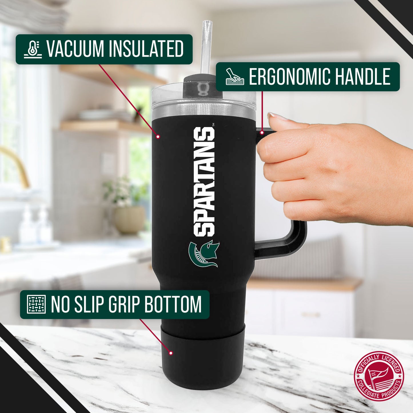 Michigan State Spartans College & University 40 oz Travel Tumbler With Handle - Black