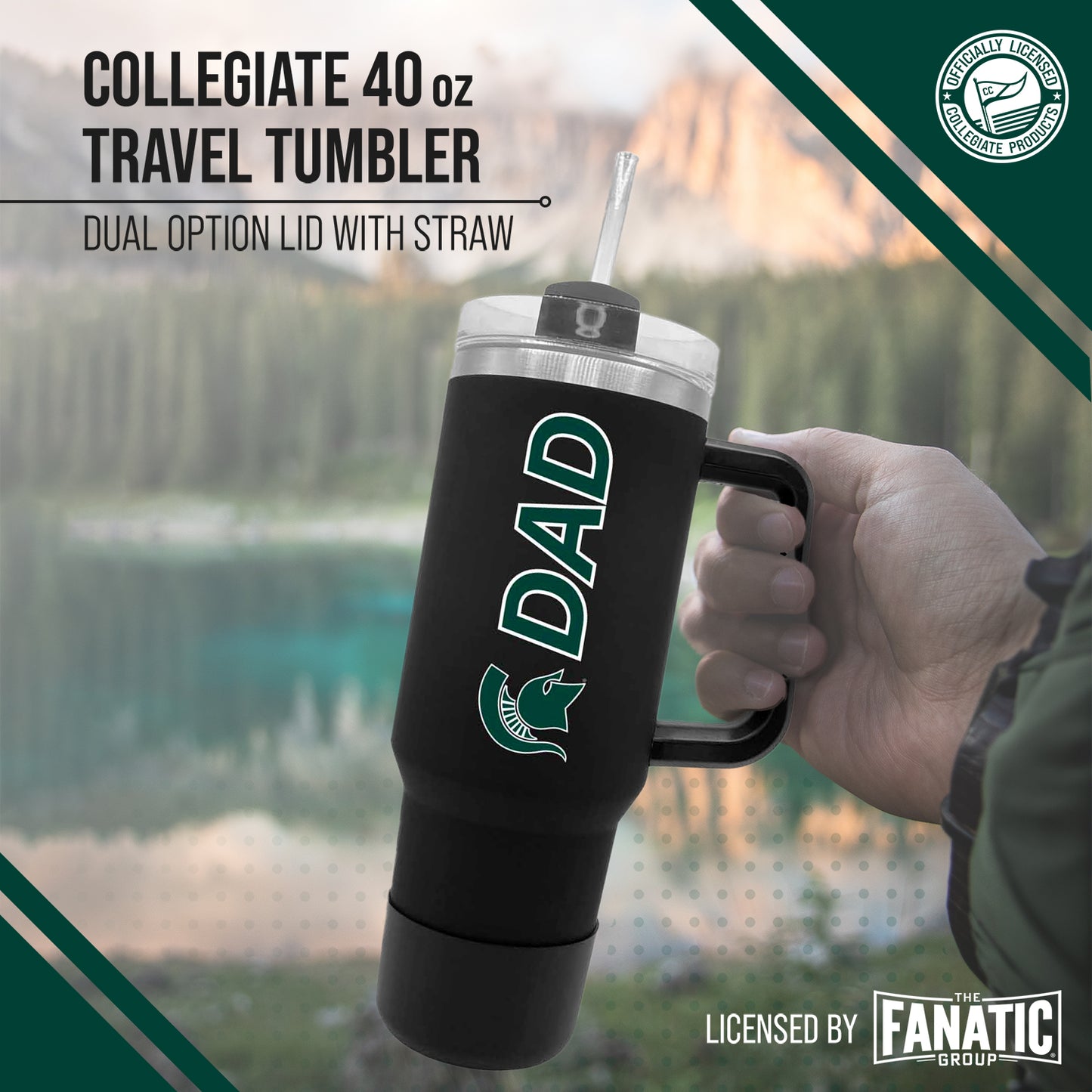 Michigan State Spartans Collegiate 40oz Stainless Steel Travel Tumbler with Handle for Dad - Black