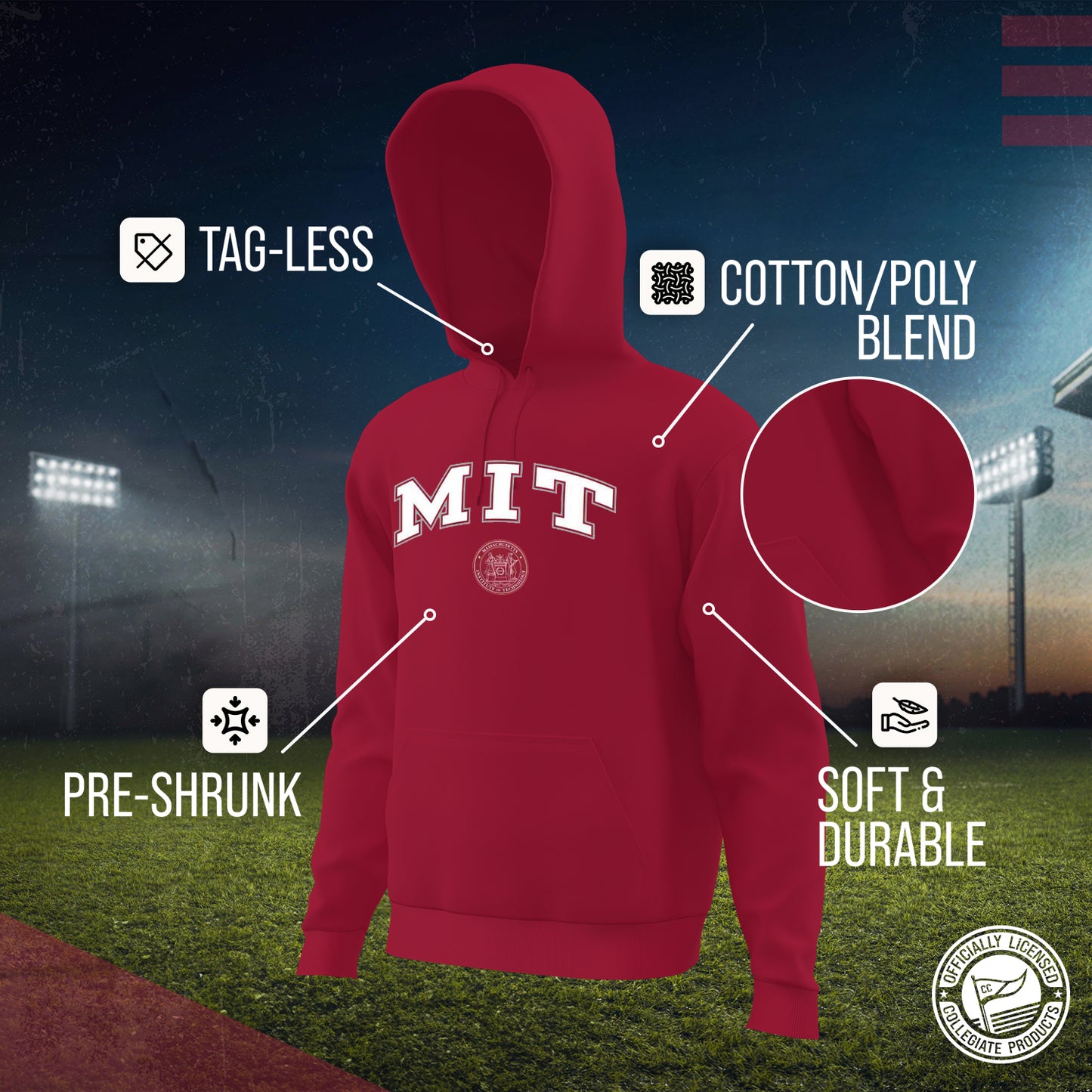 MIT Engineers Adult Arch & Logo Soft Style Gameday Hooded Sweatshirt - Cardinal