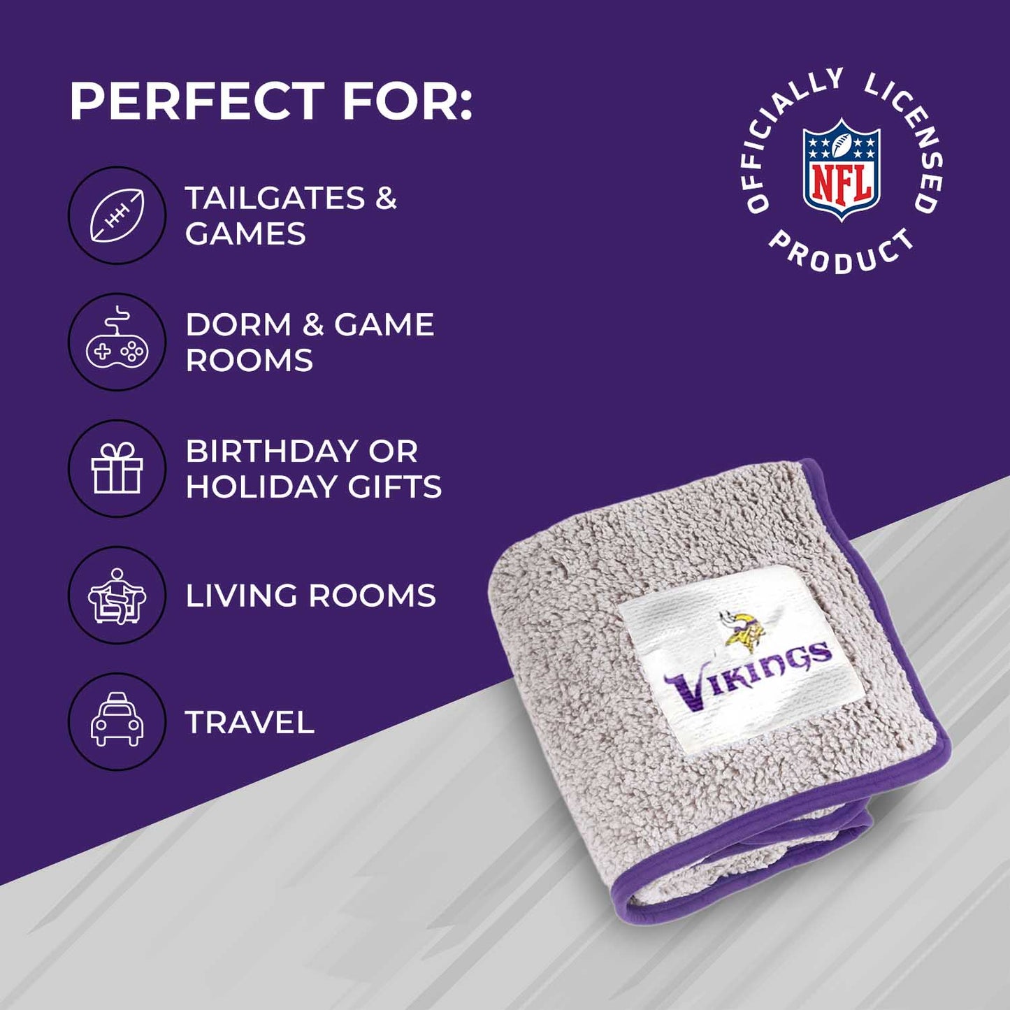 Minnesota Vikings NFL Silk Touch Sherpa Throw Blanket - Purple