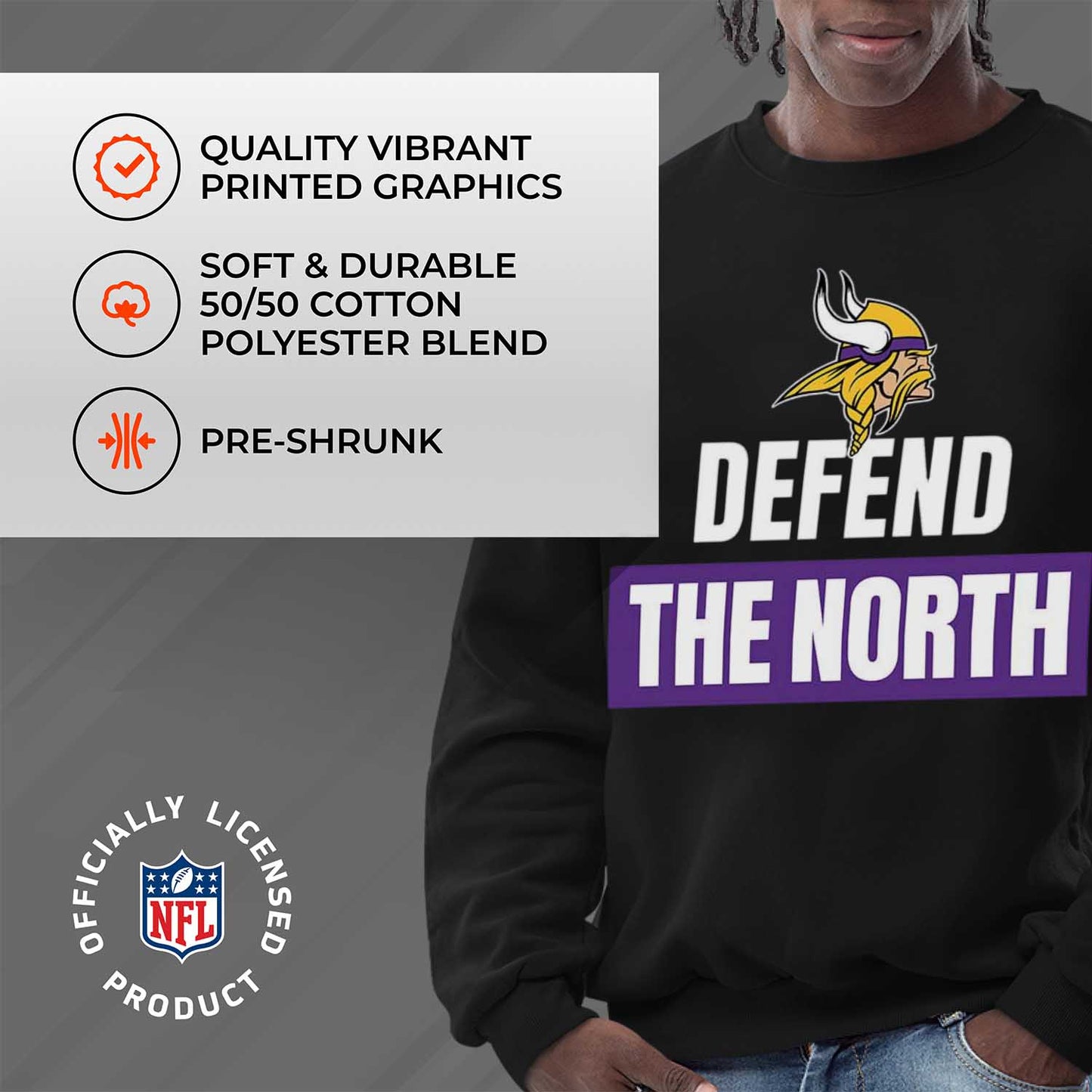 Minnesota Vikings NFL Adult Slogan Crewneck Sweatshirt - Black