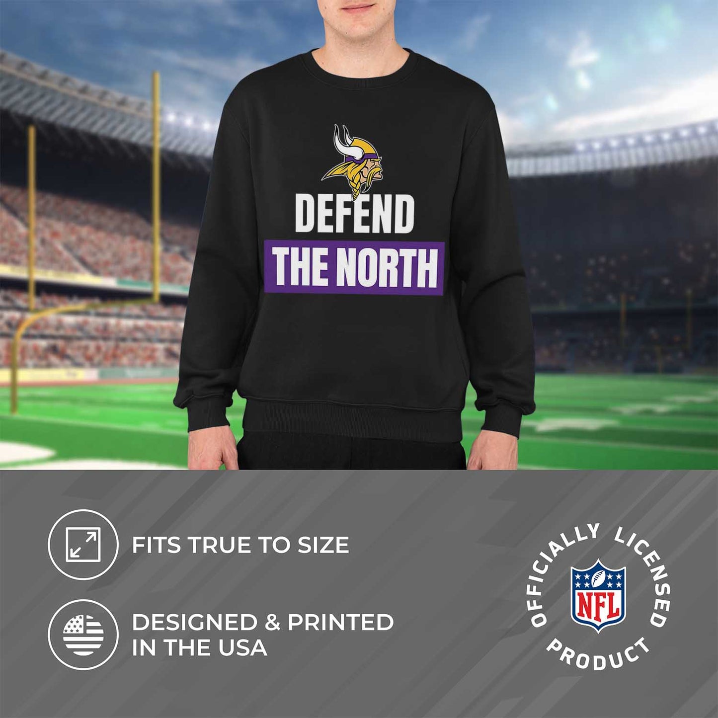 Minnesota Vikings NFL Adult Slogan Crewneck Sweatshirt - Black
