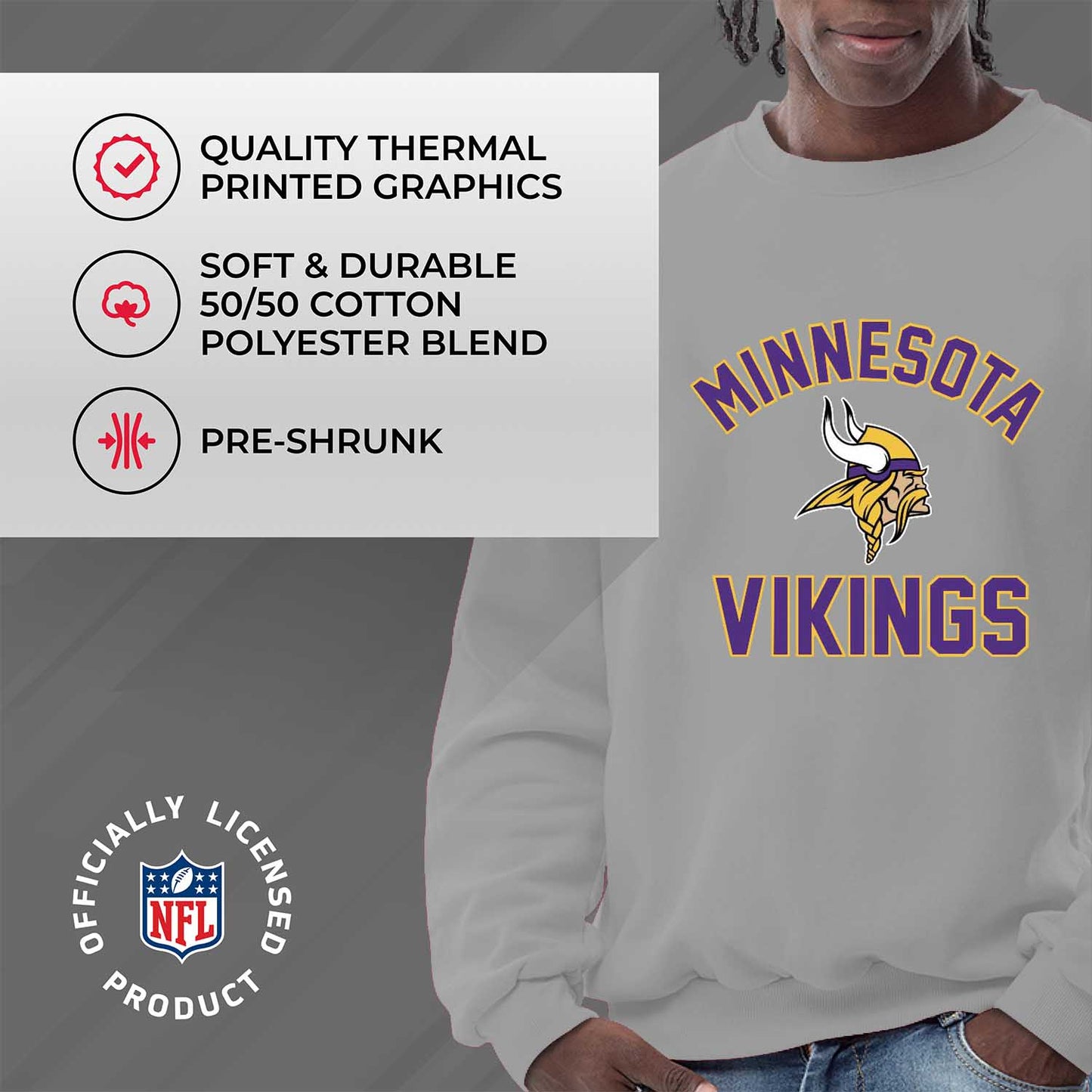 Minnesota Vikings NFL Adult Gameday Football Crewneck Sweatshirt - Sport Gray