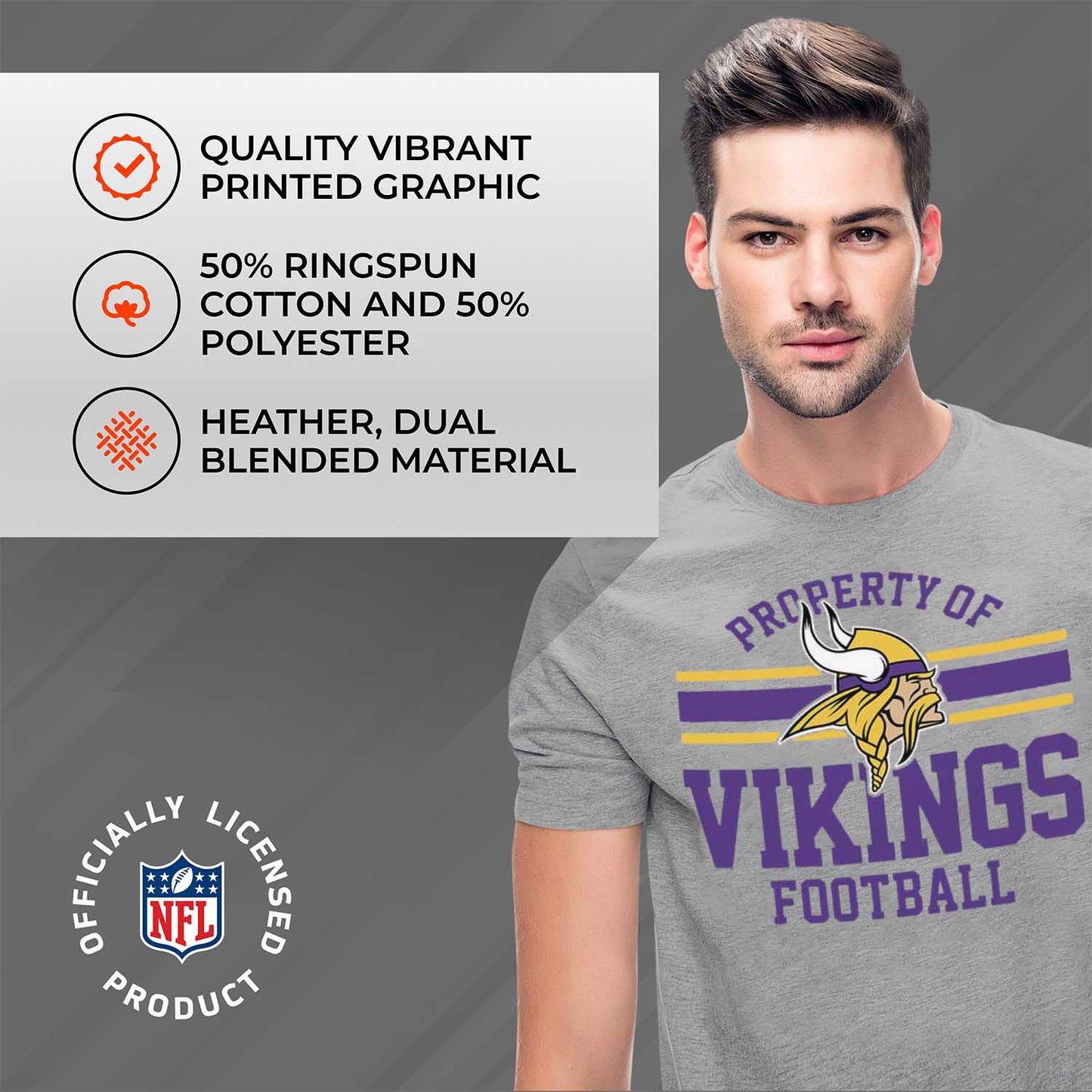 Minnesota Vikings NFL Adult Property Of T-Shirt - Sport Gray