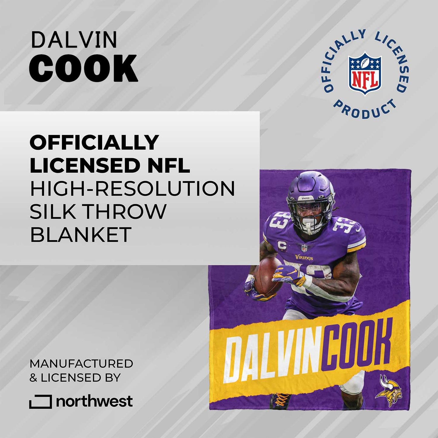Minnesota Vikings Northwest NFL Hi-Def Dalvin Cook Silk Blanket - Purple