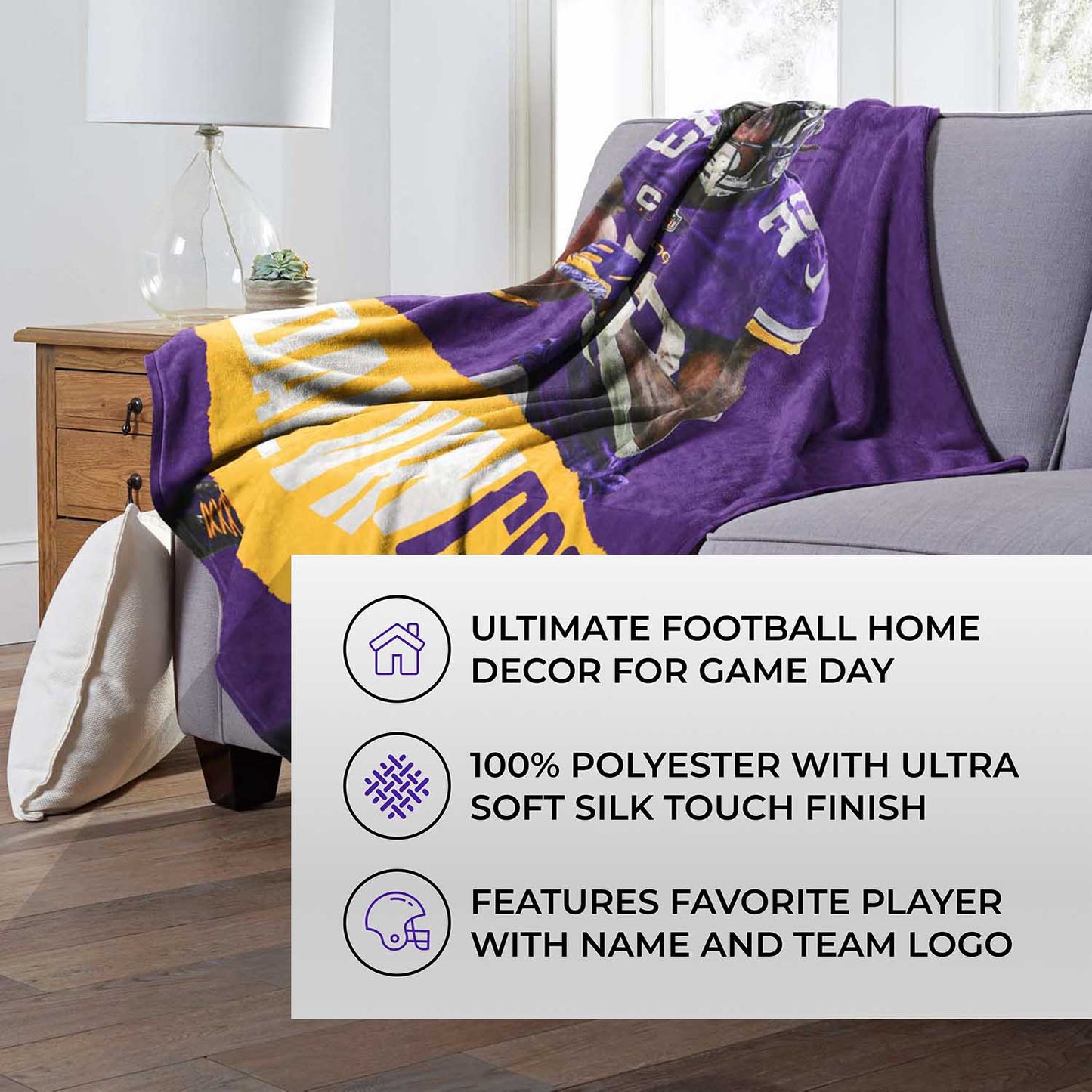 Minnesota Vikings Northwest NFL Hi-Def Dalvin Cook Silk Blanket - Purple