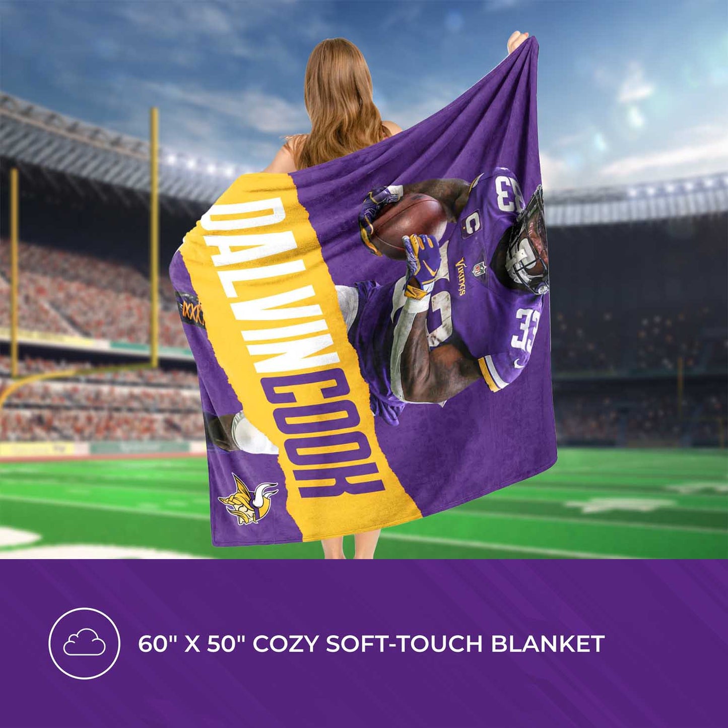 Minnesota Vikings Northwest NFL Hi-Def Dalvin Cook Silk Blanket - Purple