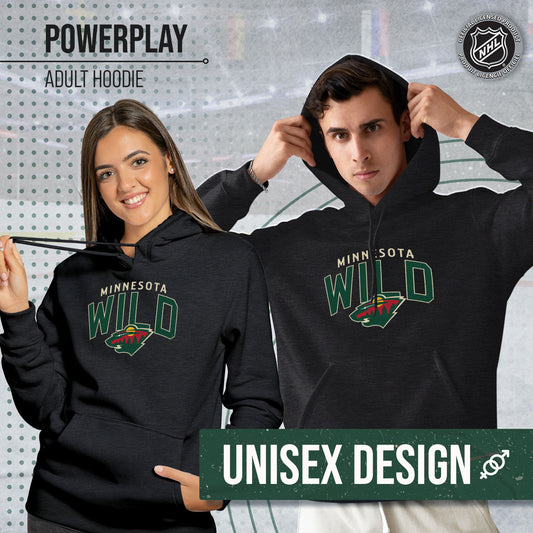 Minnesota Wild NHL Adult Unisex Powerplay Hooded Sweatshirt - Black Heather