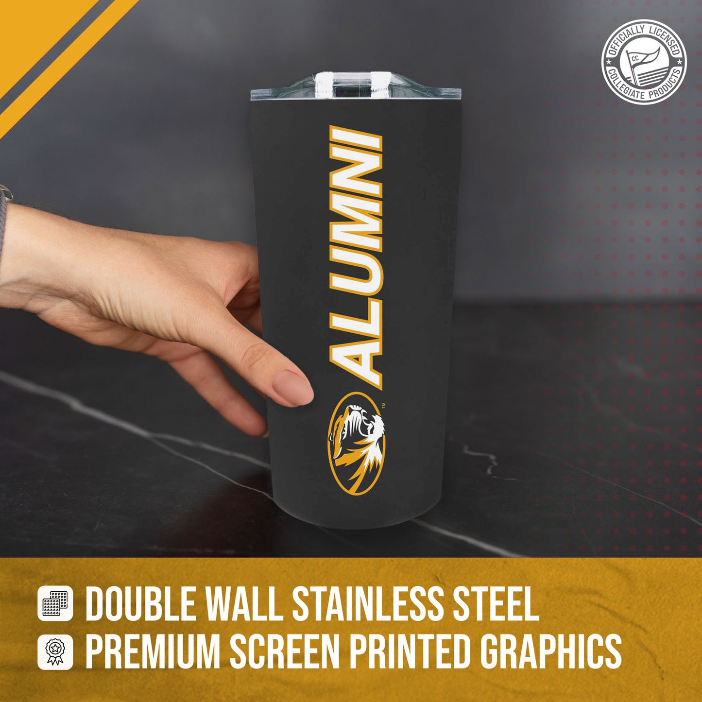 Missouri Tigers Collegiate Stainless Steel Travel Tumbler for Alumni - Black
