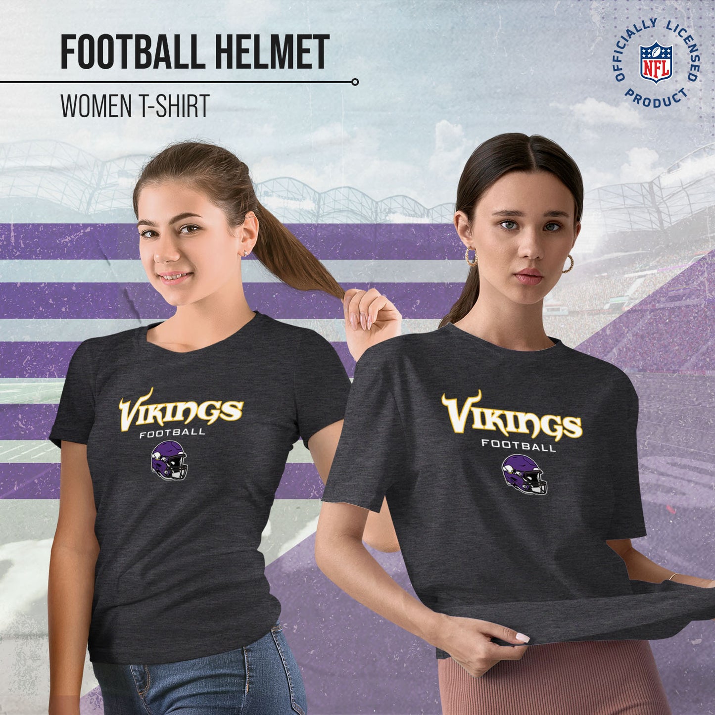 Minnesota Vikings Women's NFL Football Helmet Short Sleeve Tagless T-Shirt - Charcoal