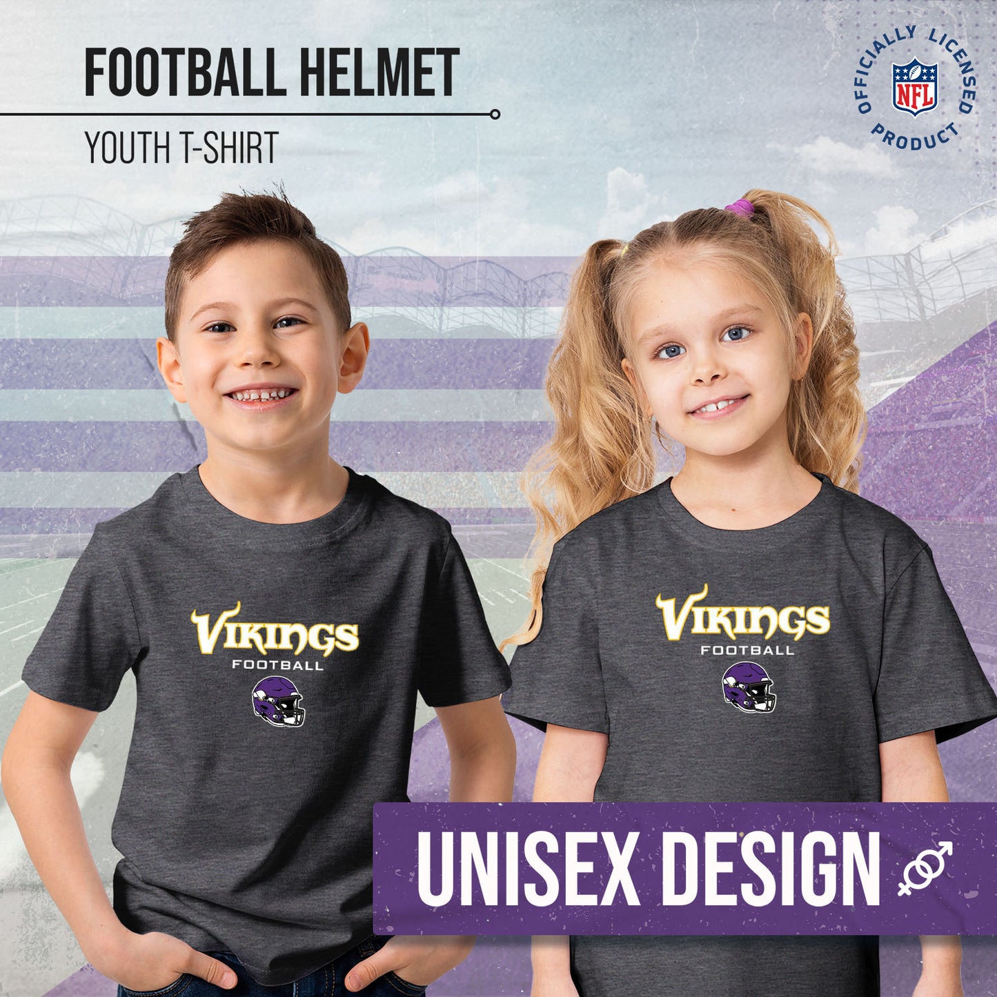 Minnesota Vikings NFL Youth Football Helmet Tagless T-Shirt - Charcoal