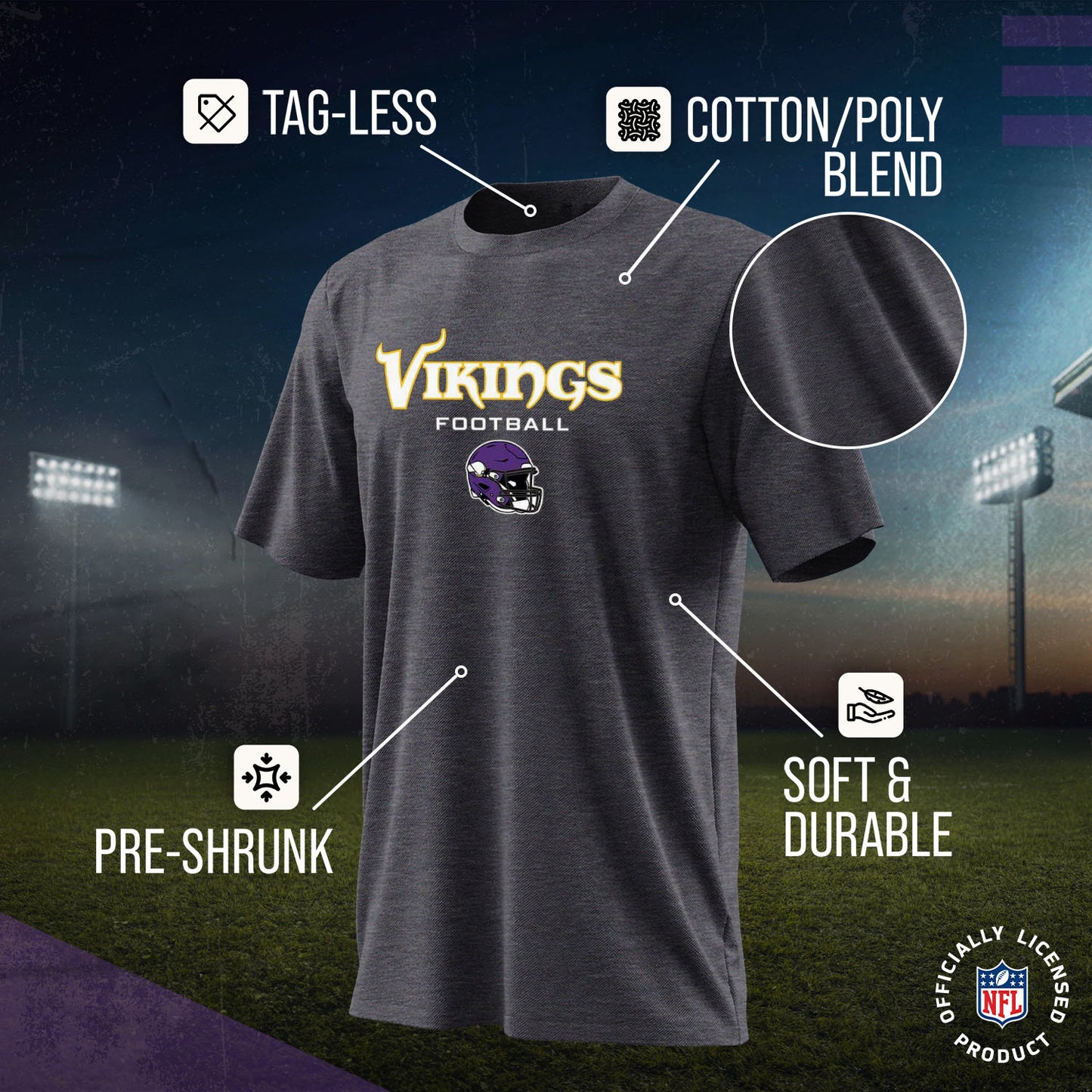 Minnesota Vikings NFL Youth Football Helmet Tagless T-Shirt - Charcoal