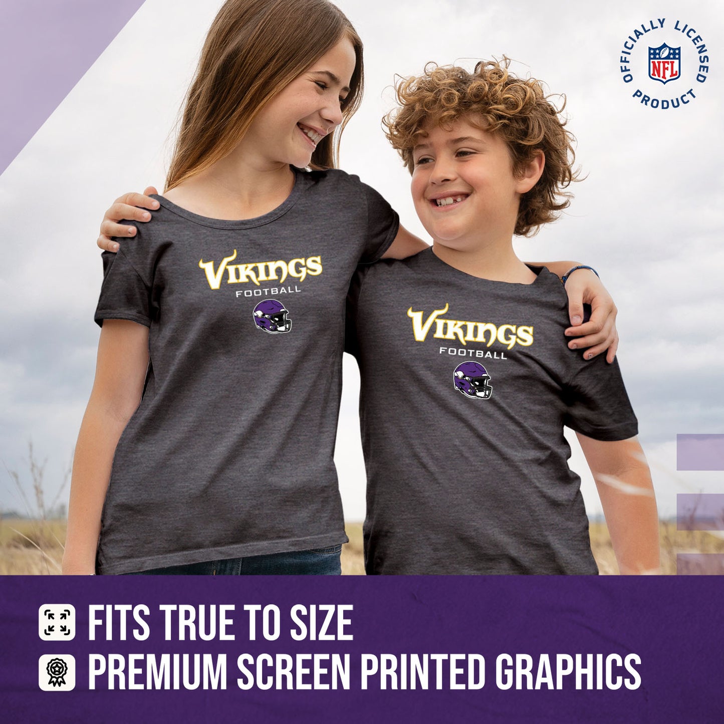 Minnesota Vikings NFL Youth Football Helmet Tagless T-Shirt - Charcoal