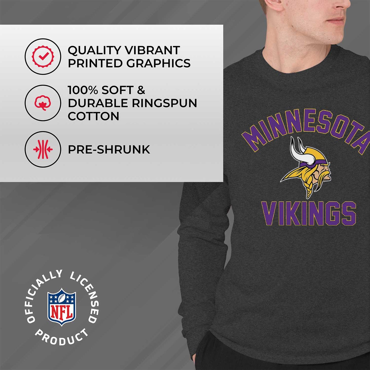 Minnesota Vikings NFL Gameday Adult Long Sleeve Shirt - Charcoal
