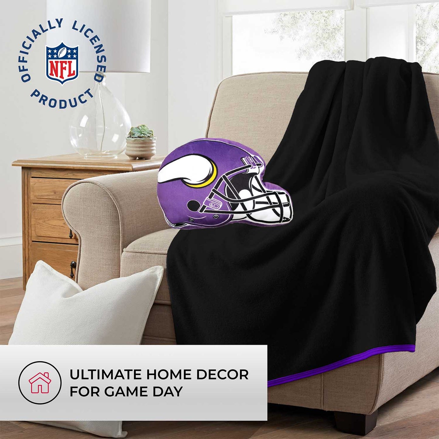 Minnesota Vikings NFL Helmet Football Super Soft Plush Pillow - Purple