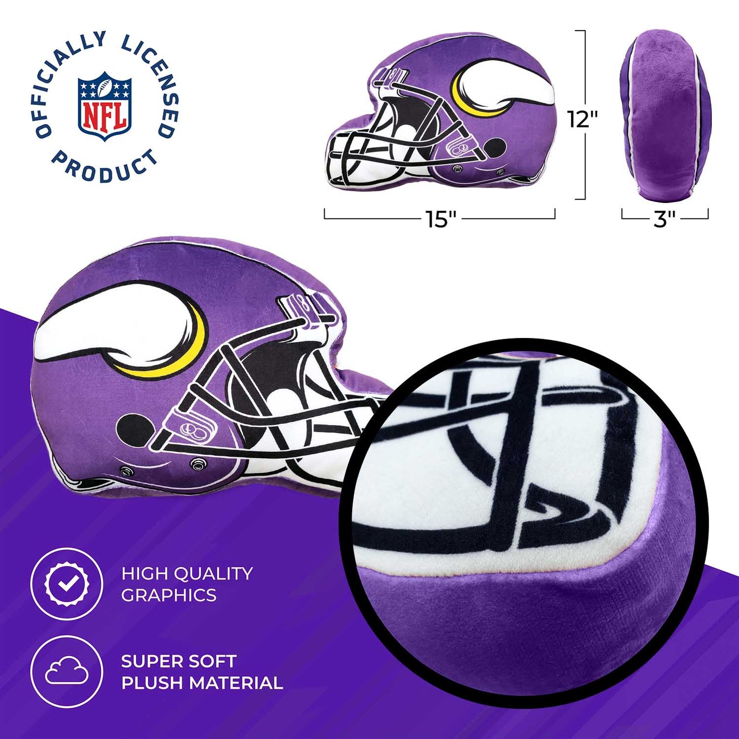 Minnesota Vikings NFL Helmet Football Super Soft Plush Pillow - Purple