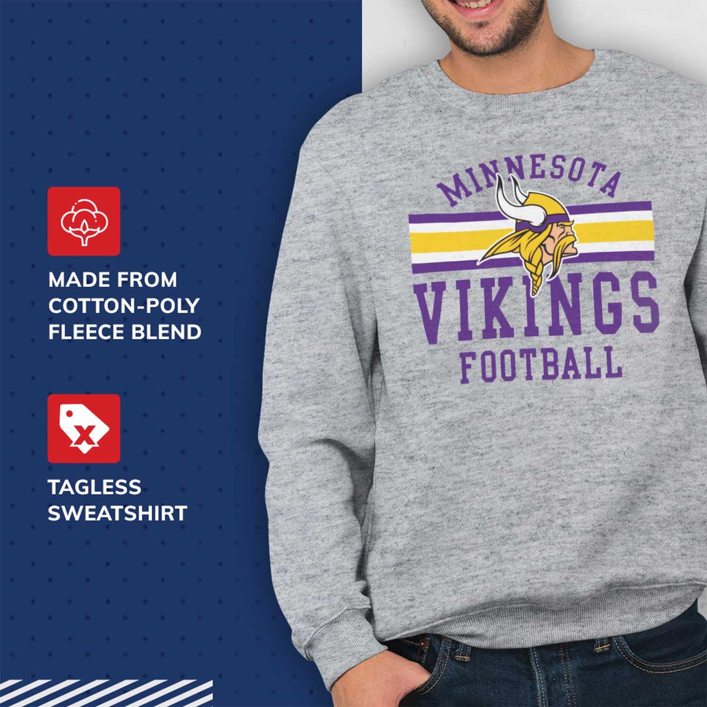 Minnesota Vikings NFL Team Stripe Crew Sweatshirt - Sport Gray