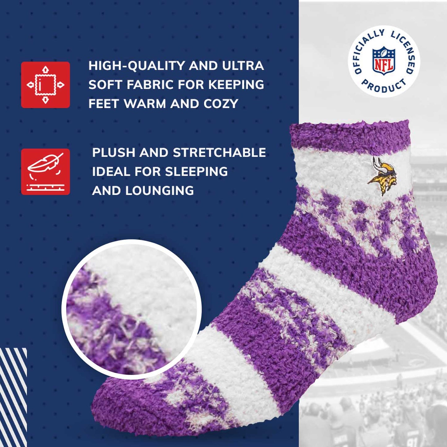 Minnesota Vikings NFL Cozy Soft Slipper Socks - Purple