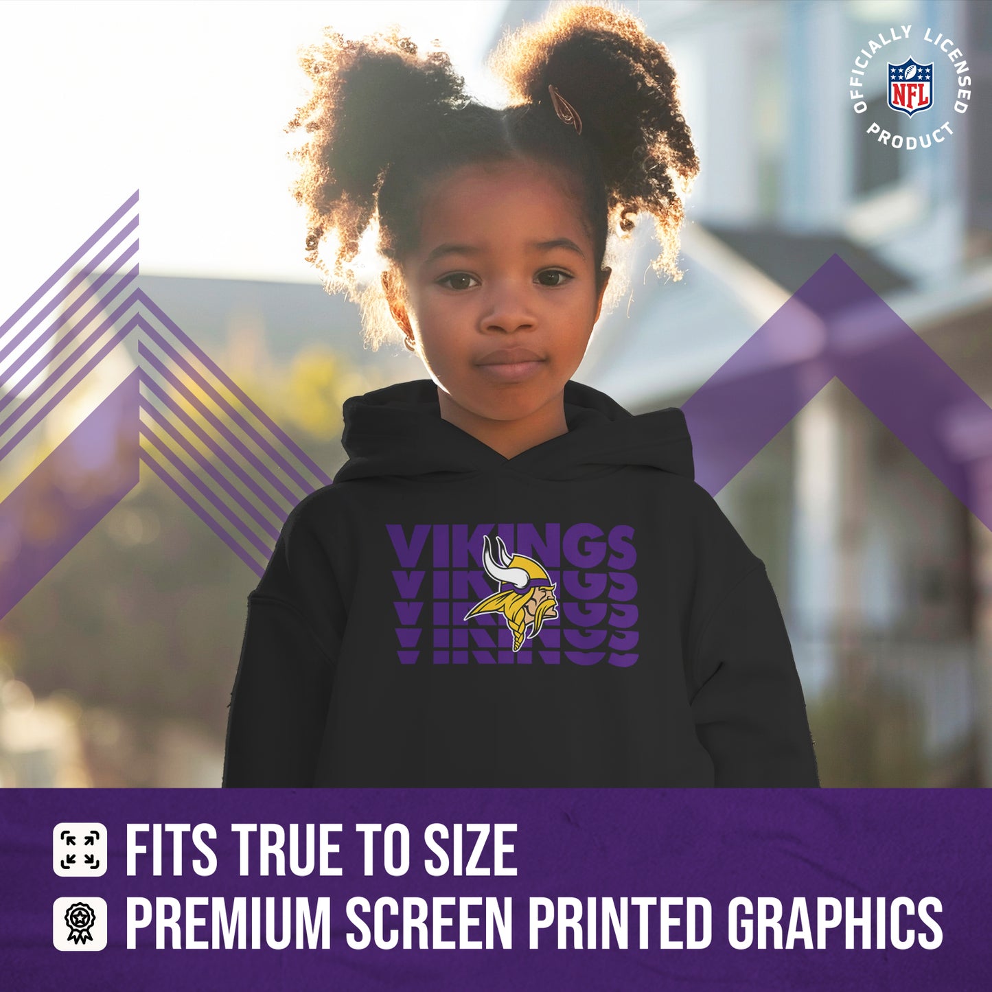 Minnesota Vikings NFL Youth Repeating Logo Football Fleece Hooded Sweatshirt - Black