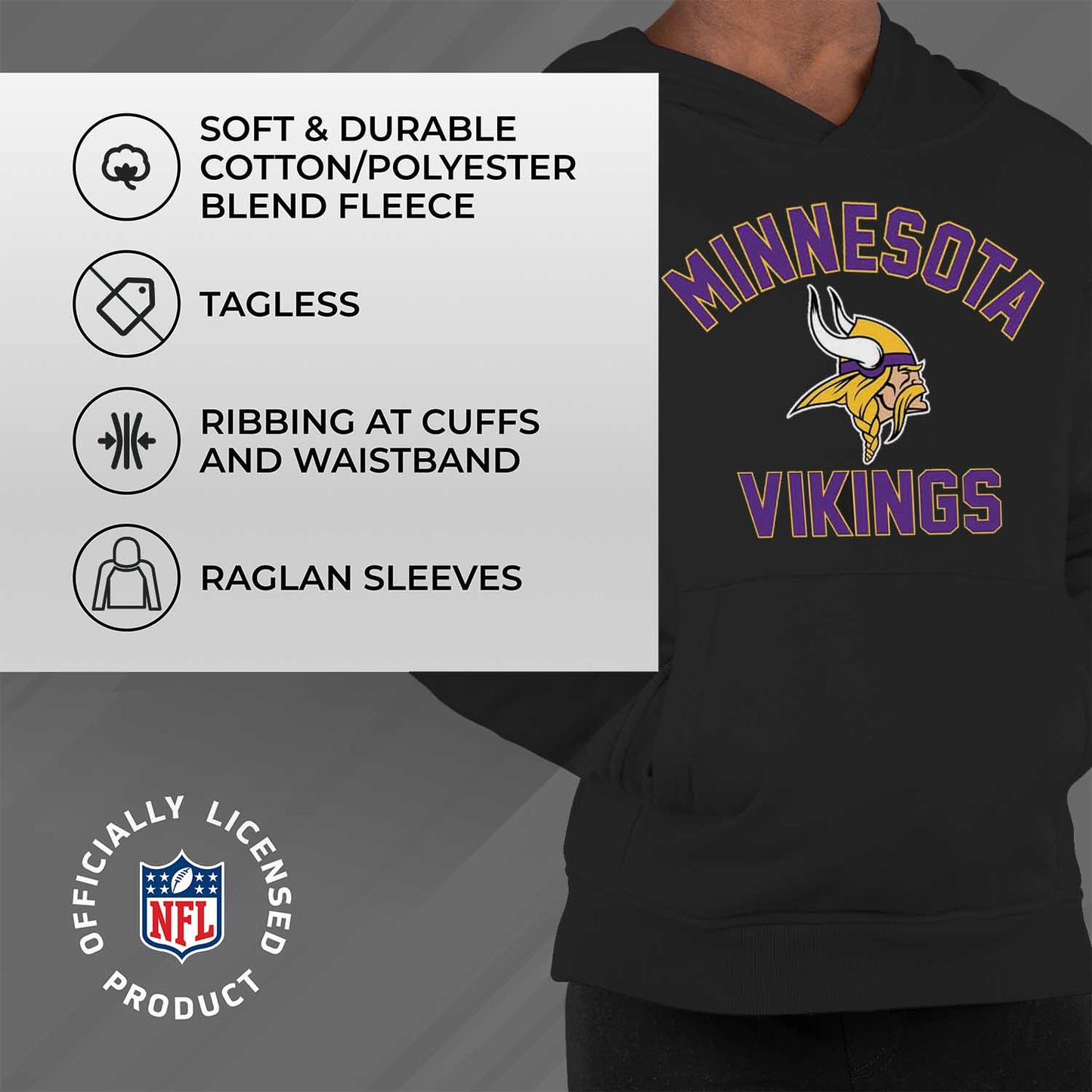 Minnesota Vikings NFL Youth Gameday Hooded Sweatshirt - Black