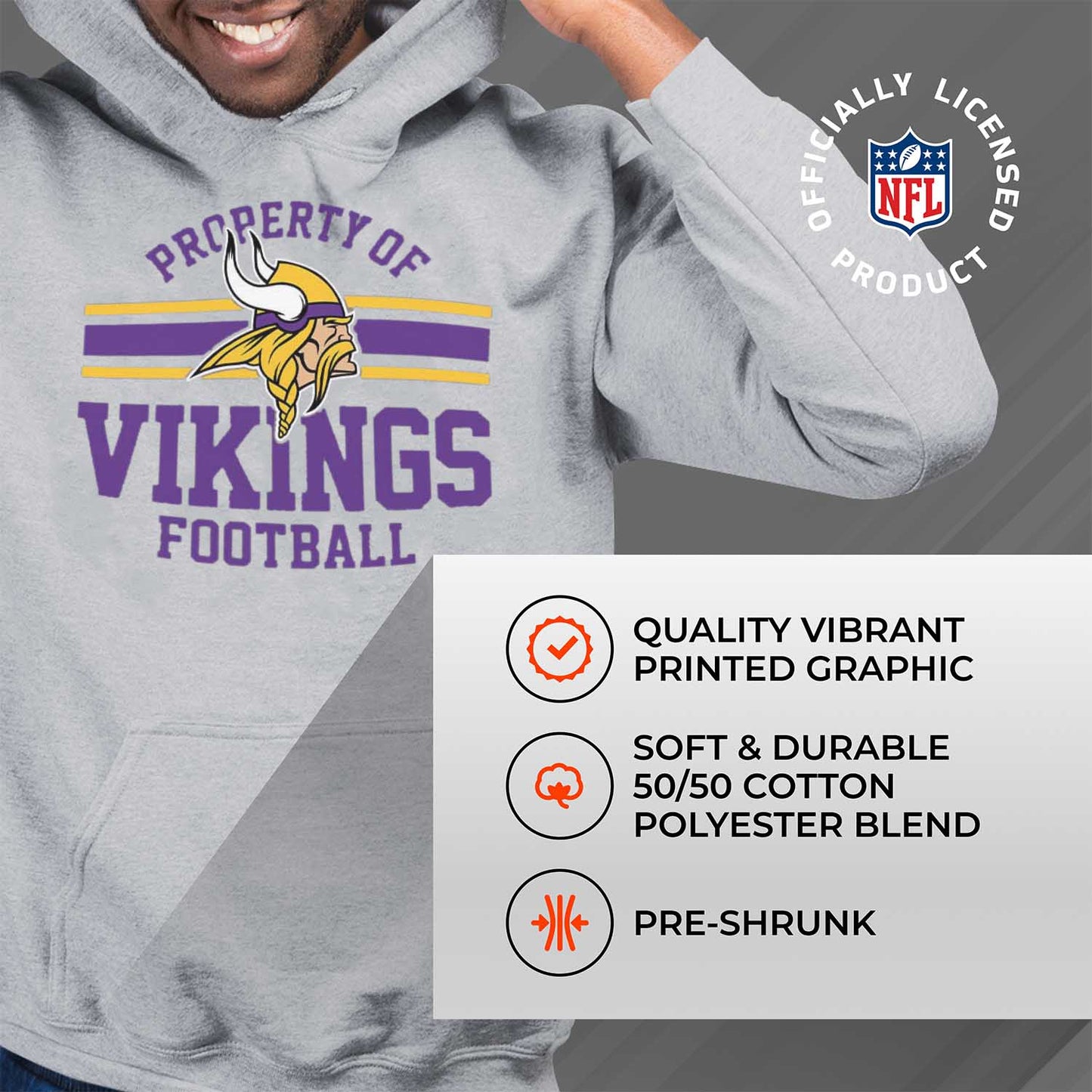 Minnesota Vikings NFL Adult Property Of Hooded Sweatshirt - Sport Gray