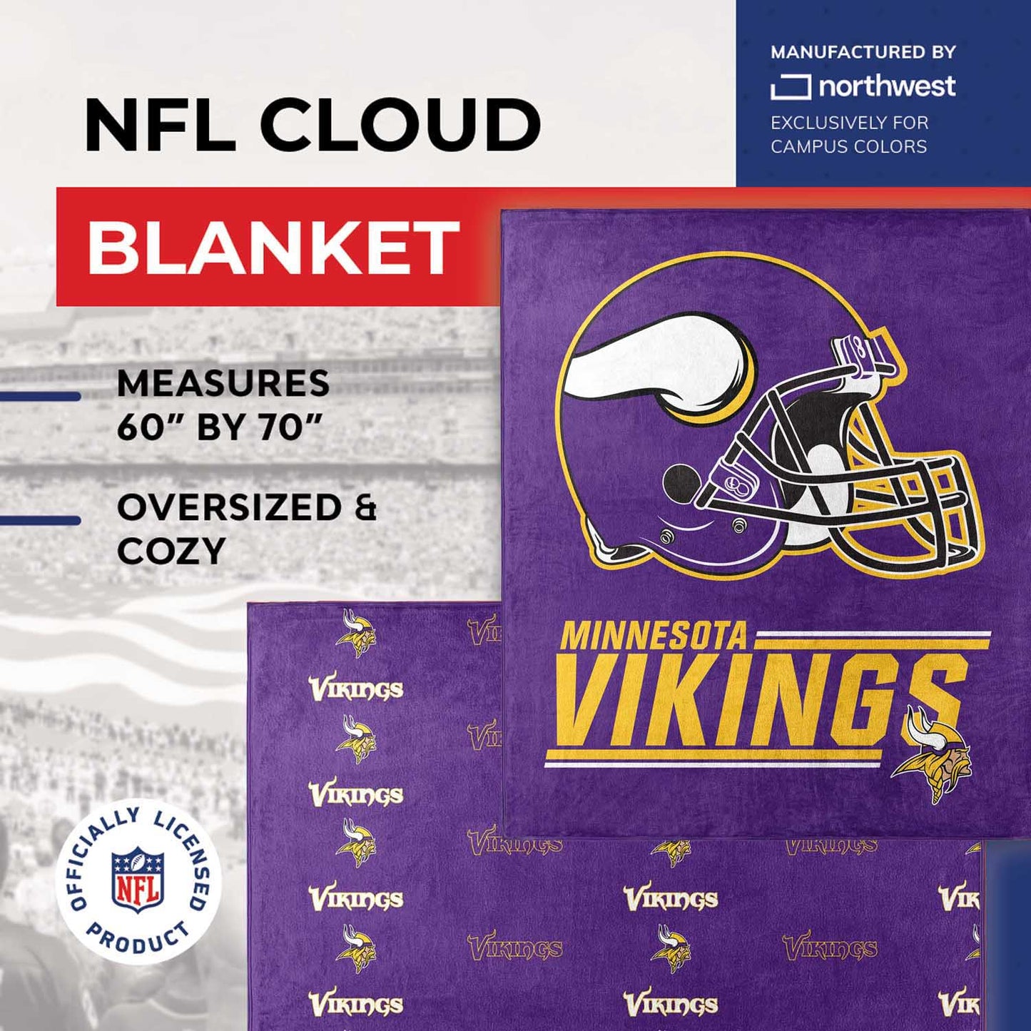 Minnesota Vikings NFL Double Sided Blanket - Purple