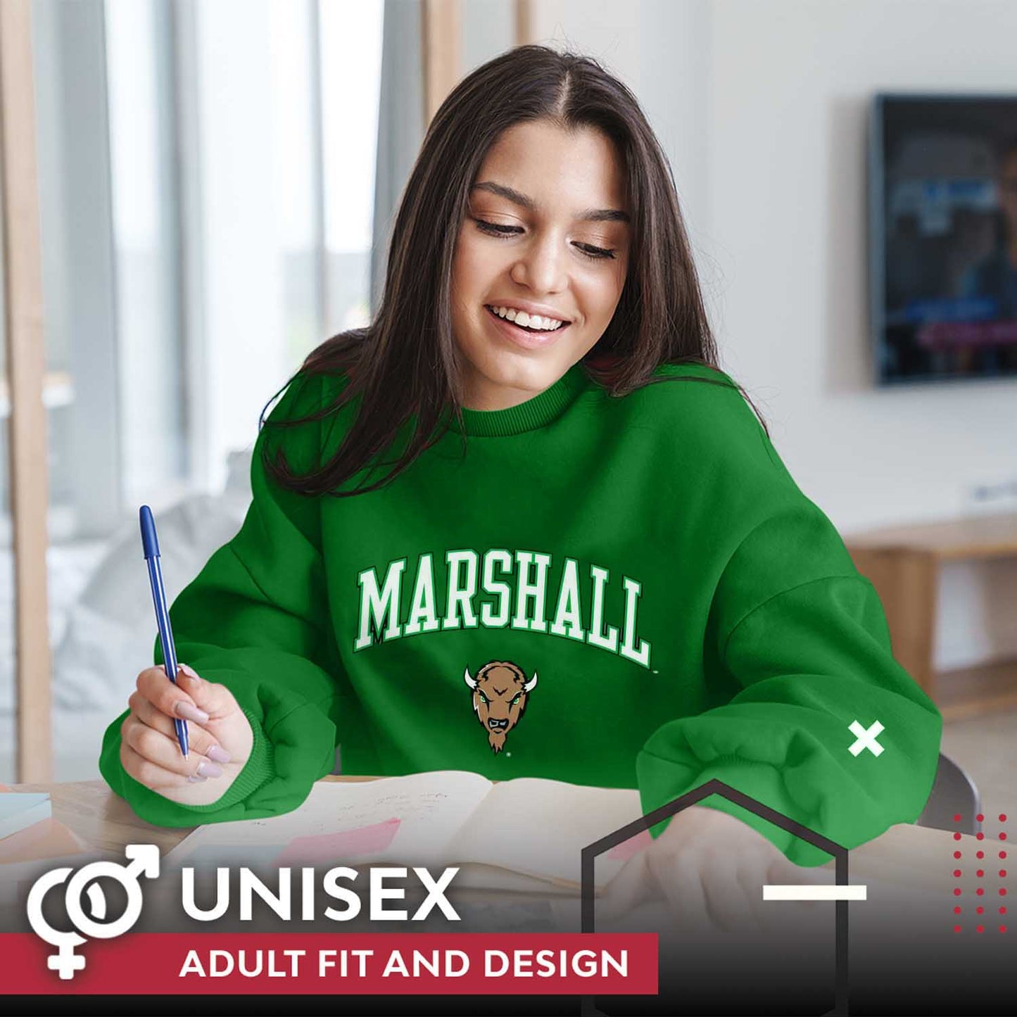 Marshall Thundering Herd Adult Arch & Logo Soft Style Gameday Crewneck Sweatshirt - Green