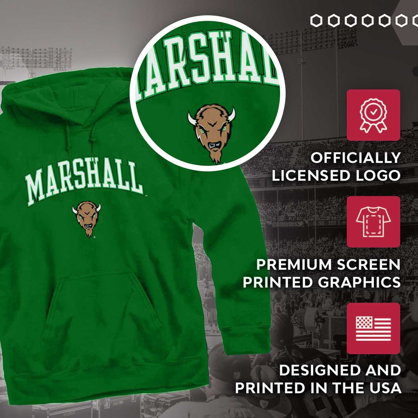 Marshall Thundering Herd Adult Arch & Logo Soft Style Gameday Hooded Sweatshirt - Green