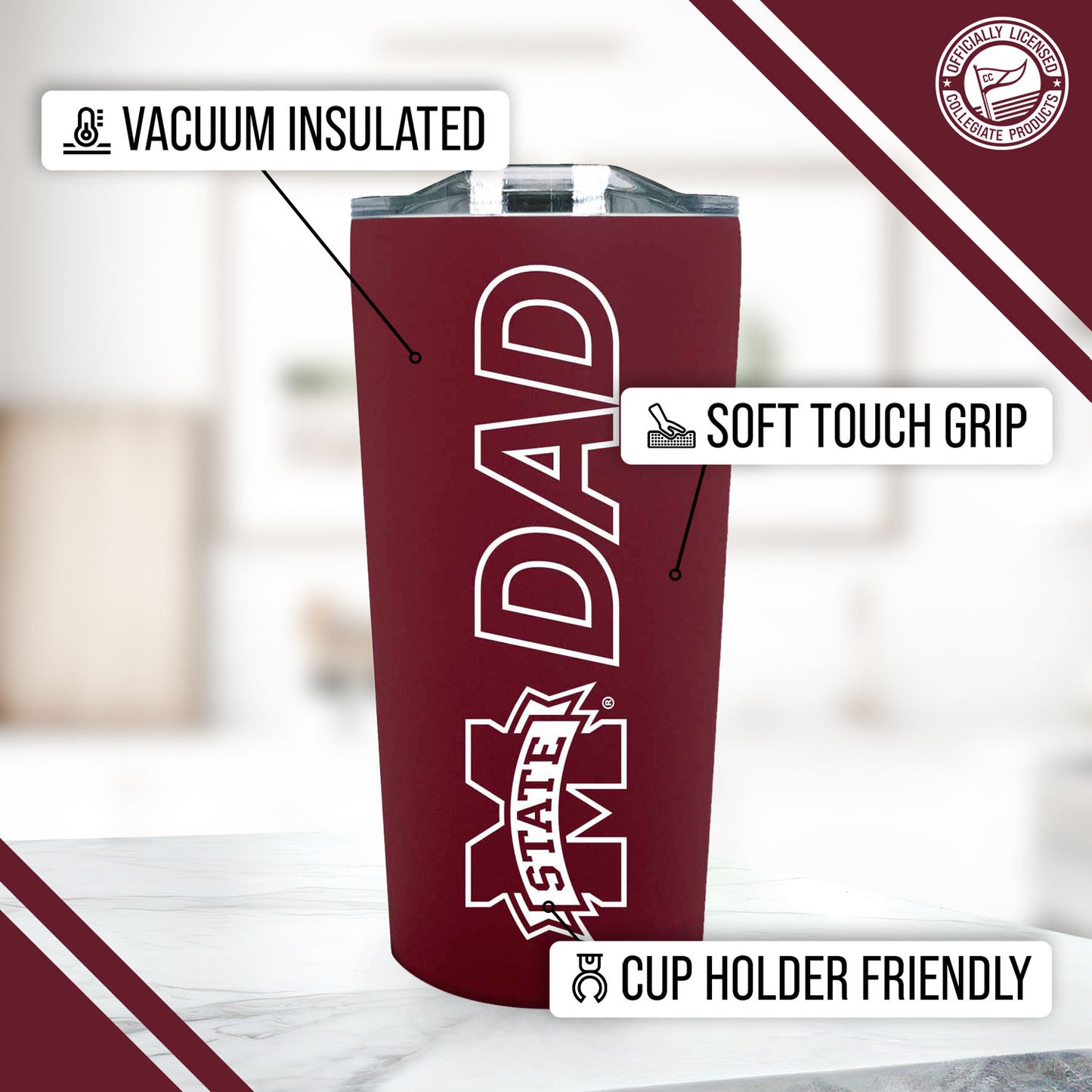 Mississippi State Bulldogs NCAA Stainless Steel Travel Tumbler for Dad - Maroon