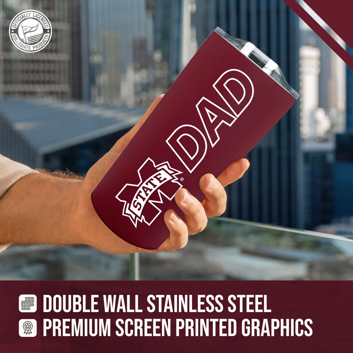 Mississippi State Bulldogs NCAA Stainless Steel Travel Tumbler for Dad - Maroon