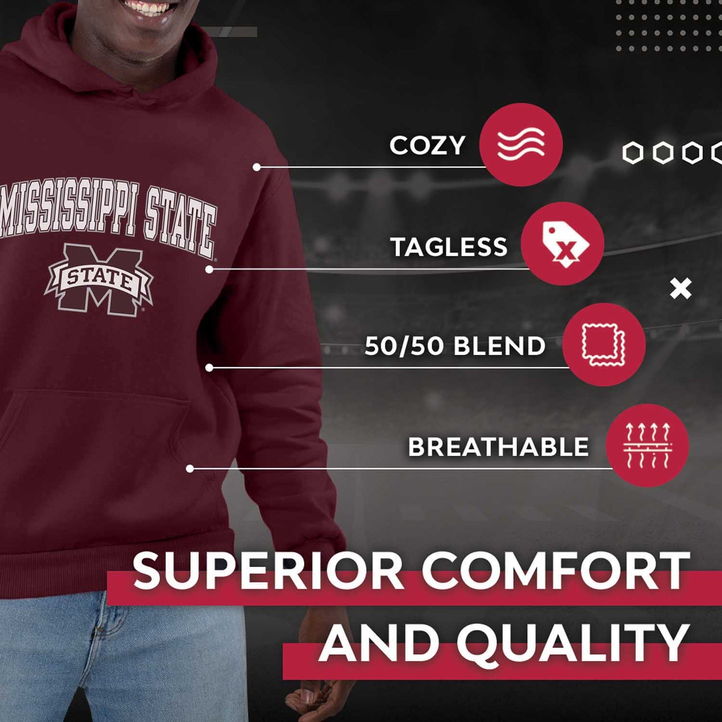 Mississippi State Bulldogs Adult Arch & Logo Soft Style Gameday Hooded Sweatshirt - Team Color