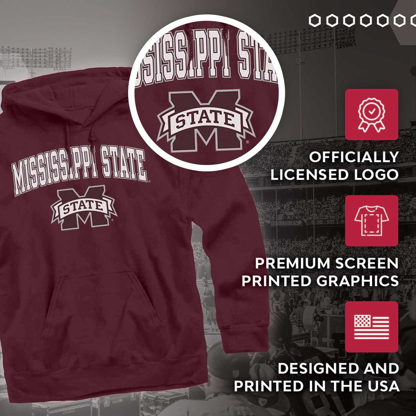 Mississippi State Bulldogs Adult Arch & Logo Soft Style Gameday Hooded Sweatshirt - Team Color