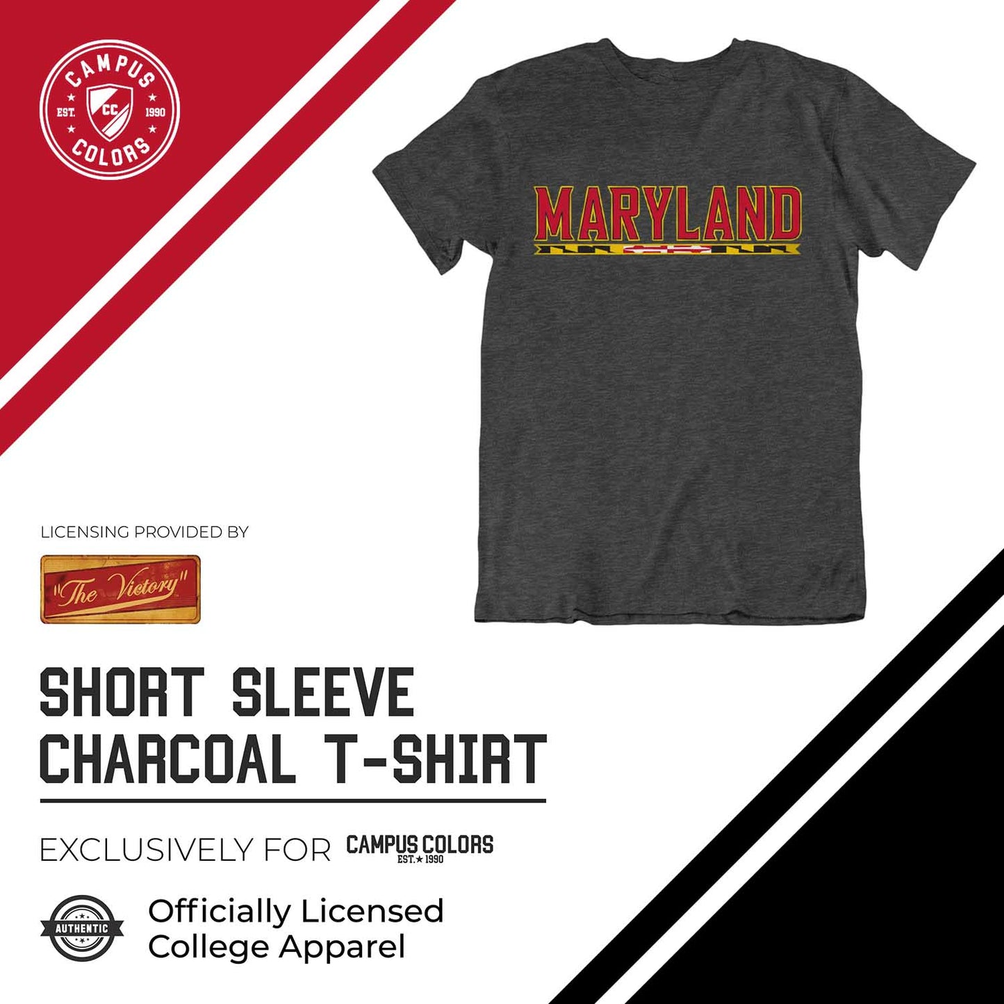 Maryland Terrapins Campus Colors NCAA Adult Cotton Blend Charcoal Tagless T-Shirt - Charcoal