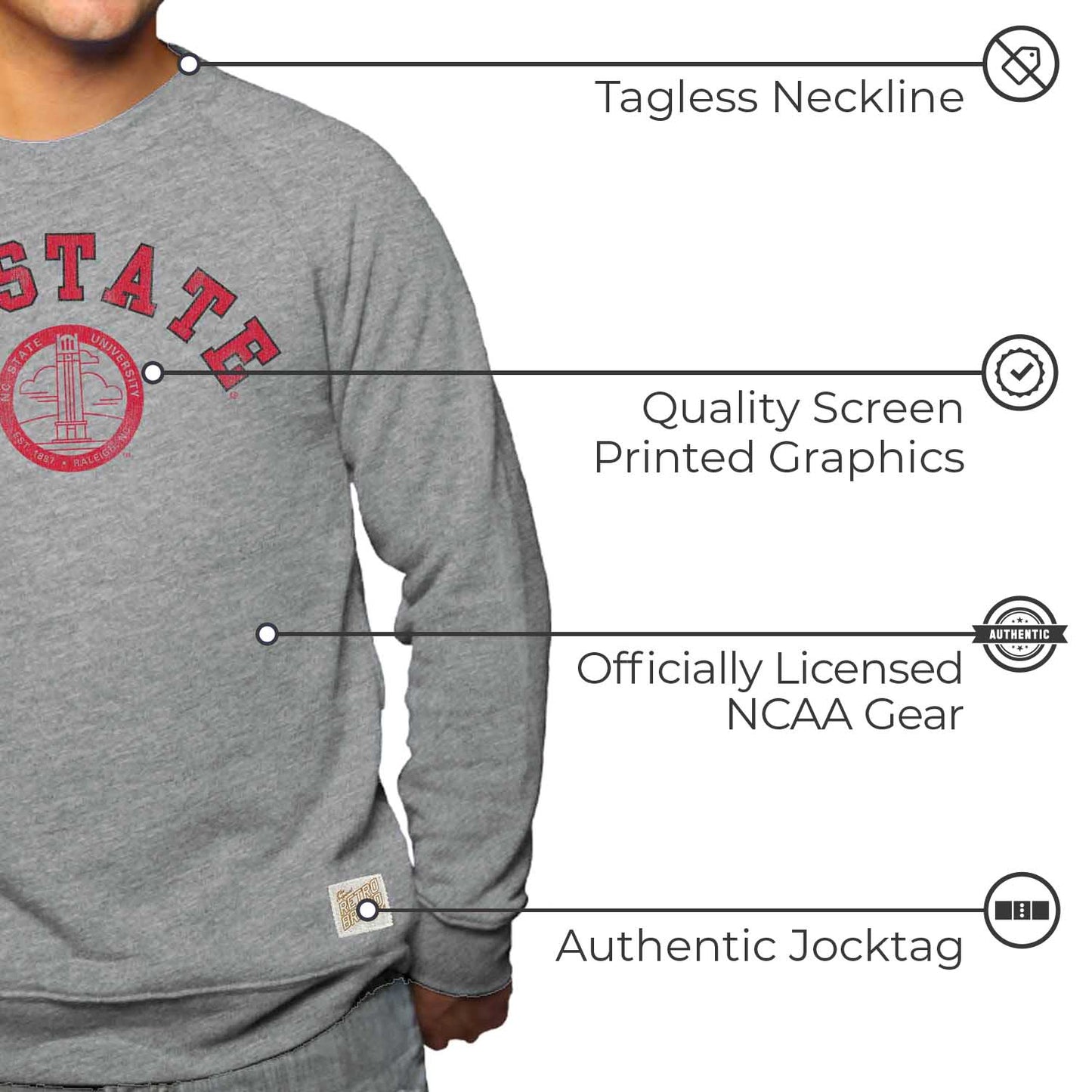NC State Wolfpack College Gray University Seal Crewneck Sweatshirt - Gray