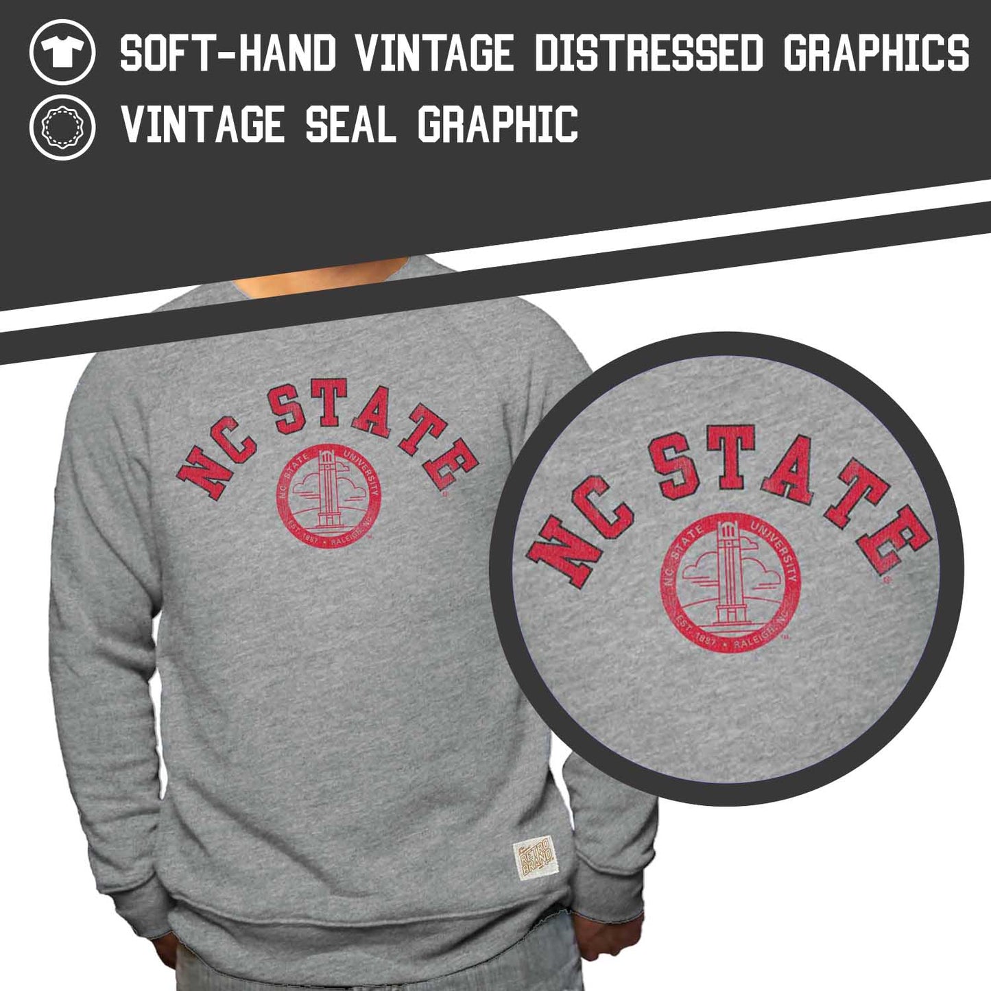 NC State Wolfpack College Gray University Seal Crewneck Sweatshirt - Gray
