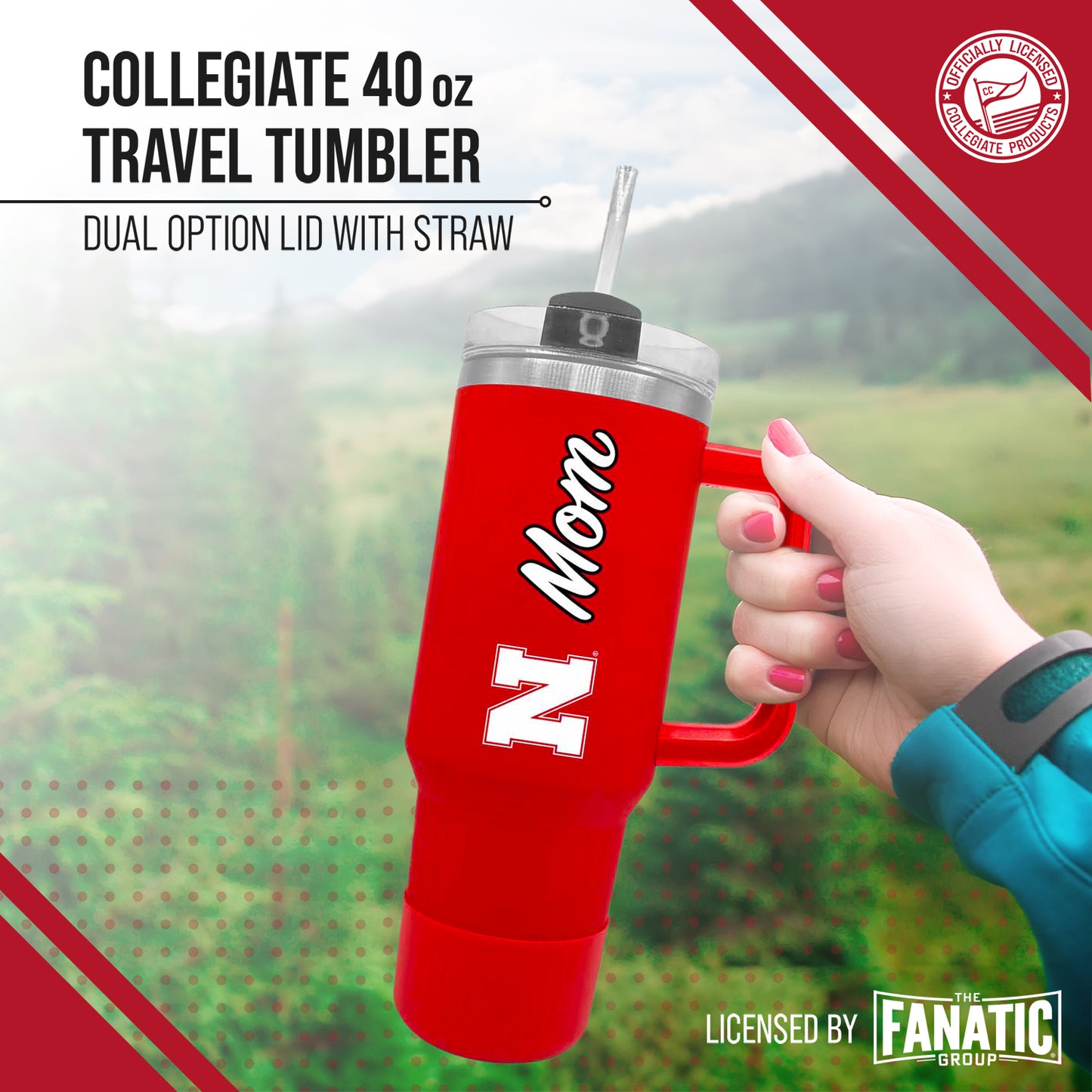 Nebraska Cornhuskers Collegiate 40oz Stainless Steel Travel Tumbler with Handle for Mom - Red