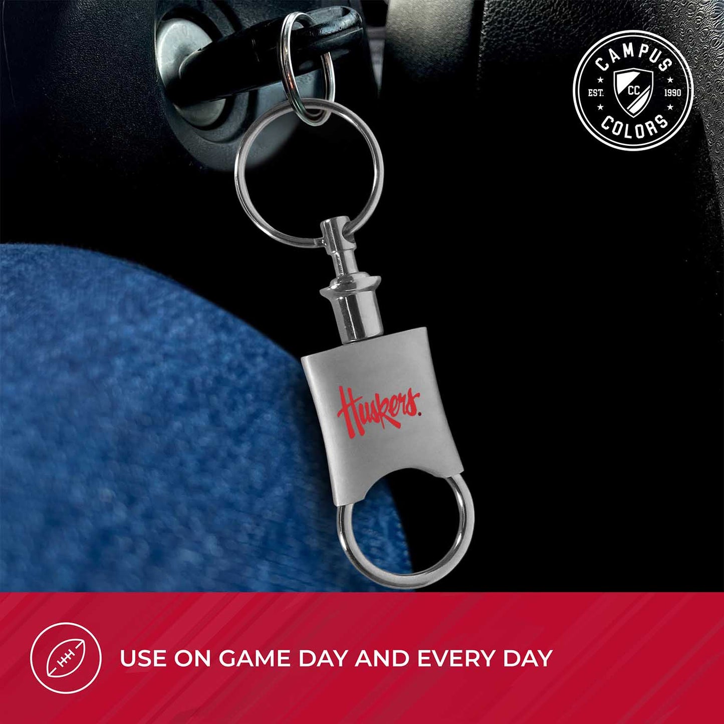 Nebraska Cornhuskers University Team Logo Mens Bi Fold Wallet and Unisex Valet Keychain Bundle - Black