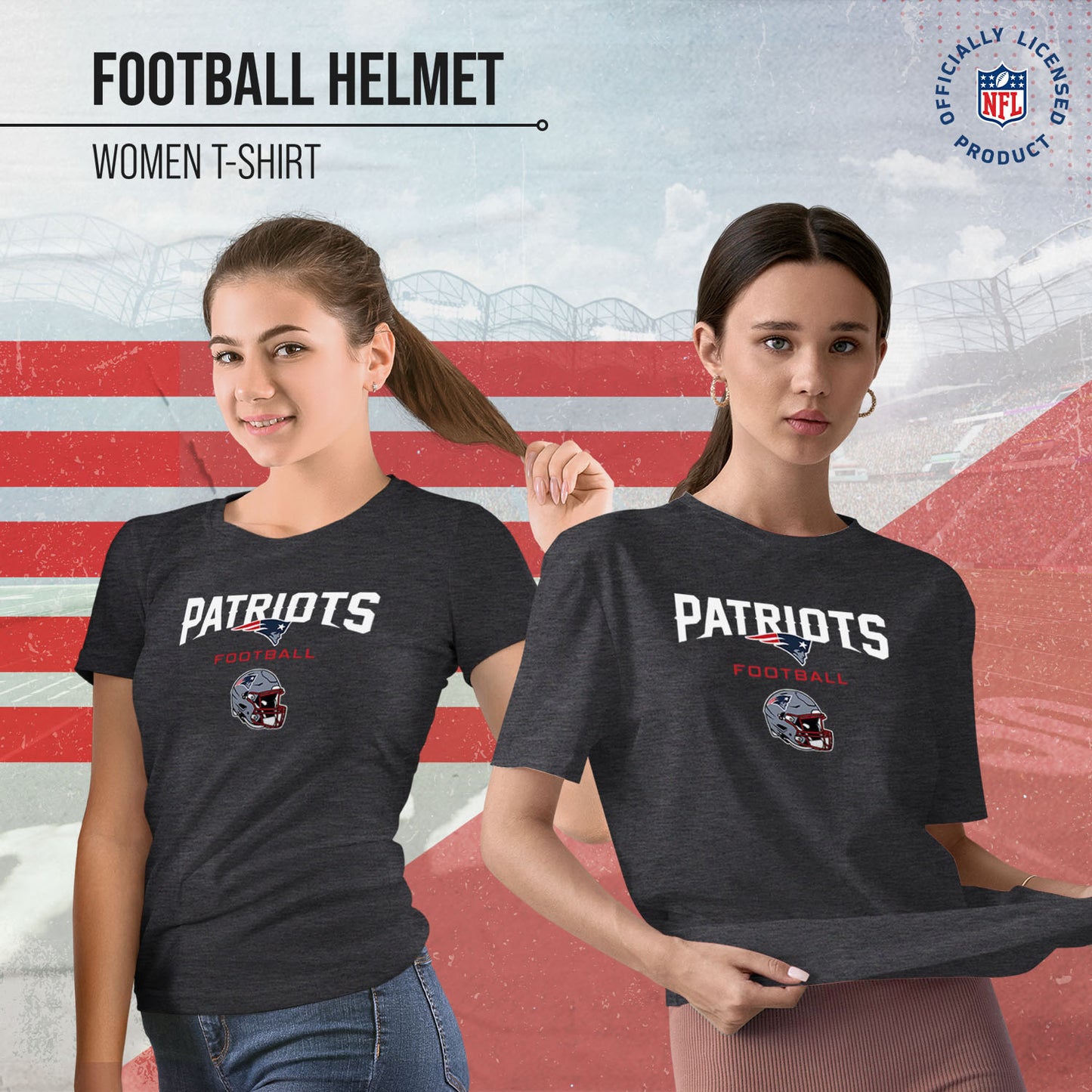 New England Patriots Women's NFL Football Helmet Short Sleeve Tagless T-Shirt - Charcoal